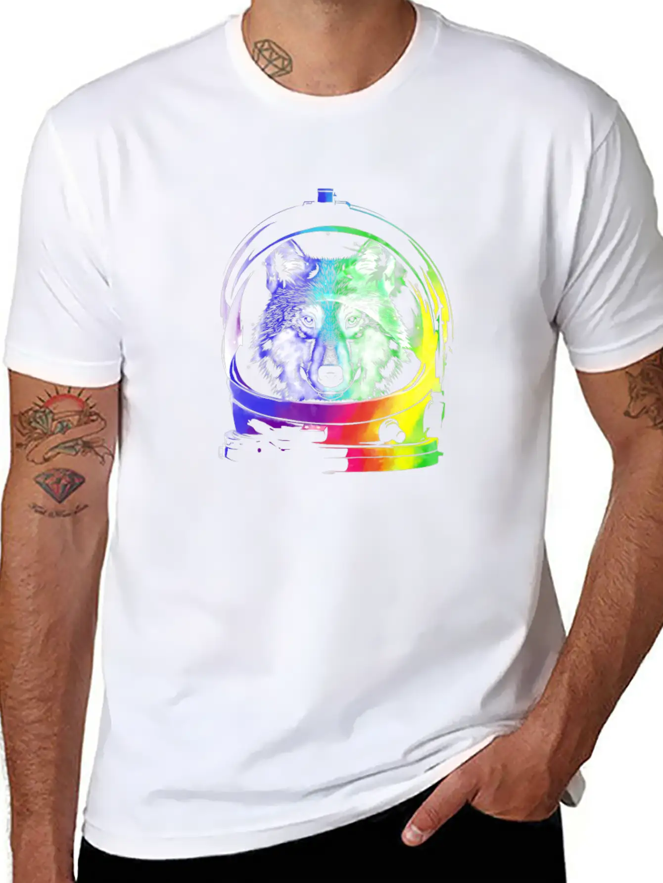 Space Wolf Art Shirt Animal Gift Idea Comfortable Minimalist Graphic Tee – Summer Style Essential