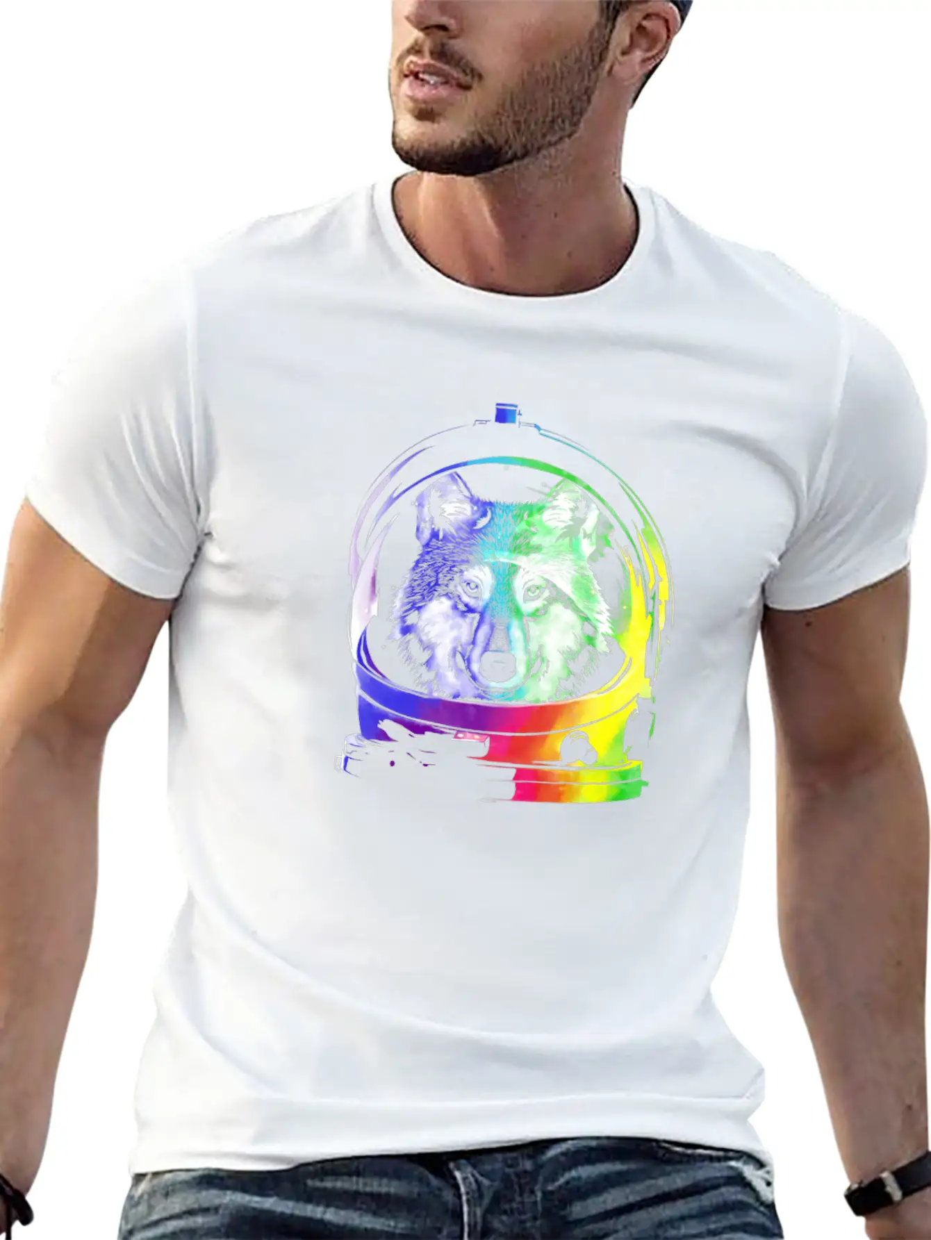Space Wolf Art Shirt Animal Gift Idea Comfortable Minimalist Graphic Tee – Summer Style Essential