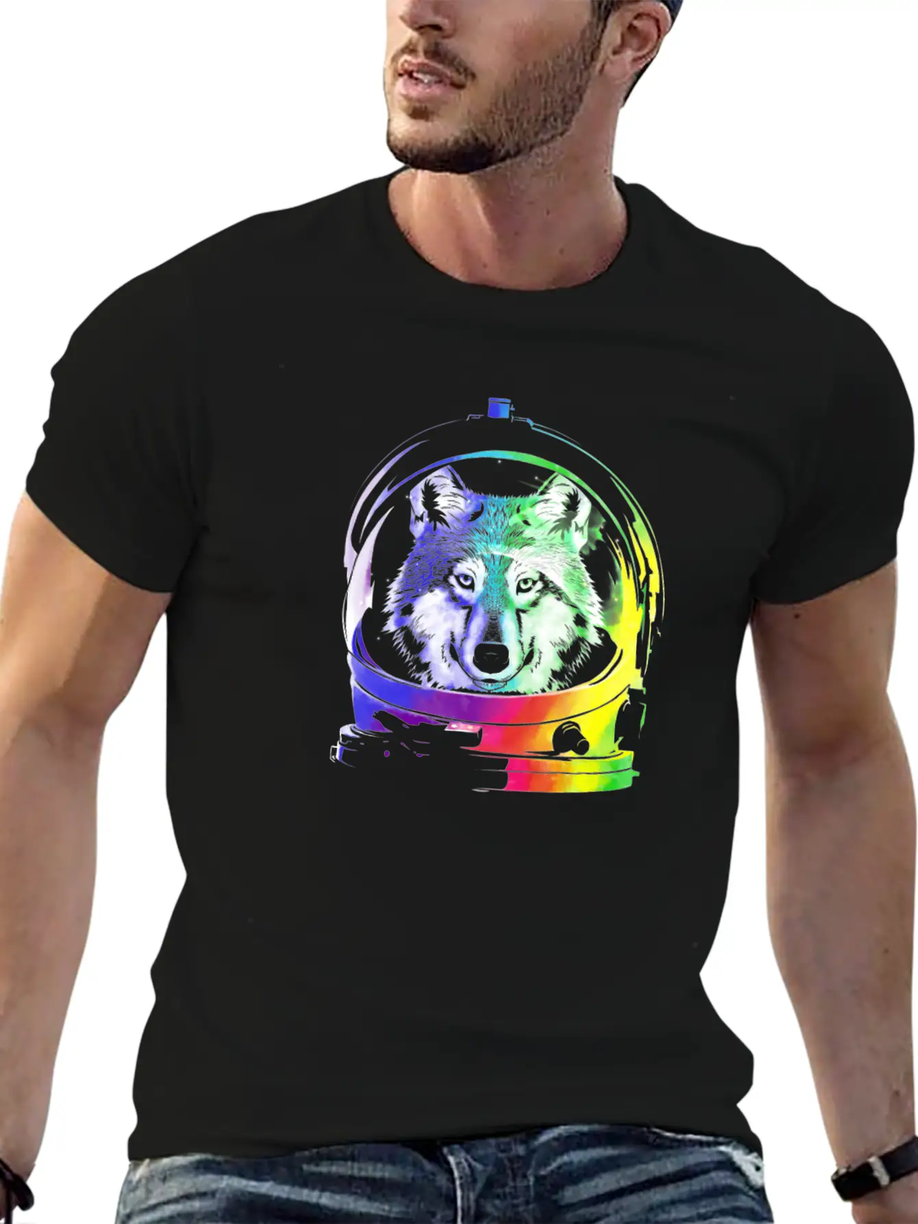 Space Wolf Art Shirt Animal Gift Idea Comfortable Minimalist Graphic Tee – Summer Style Essential