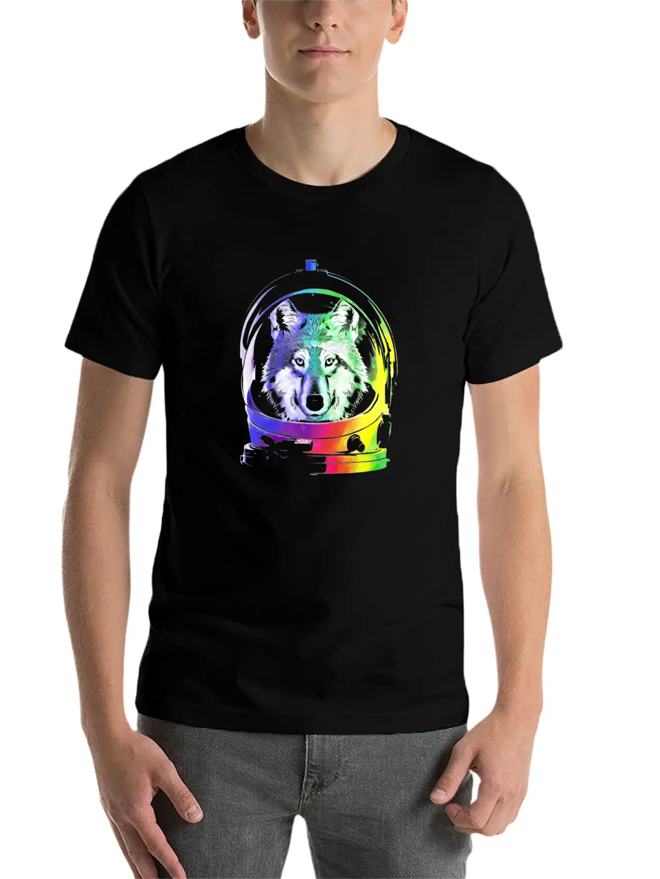Space Wolf Art Shirt Animal Gift Idea Comfortable Minimalist Graphic Tee – Summer Style Essential