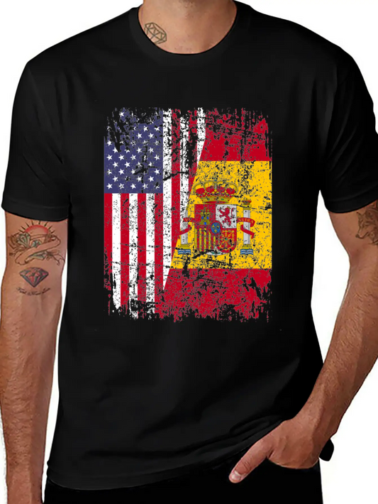 SPANISH ROOTS | American Flag | SPAIN Gift Stylish Everyday T-Shirt – Unisex Basic Cotton Tee