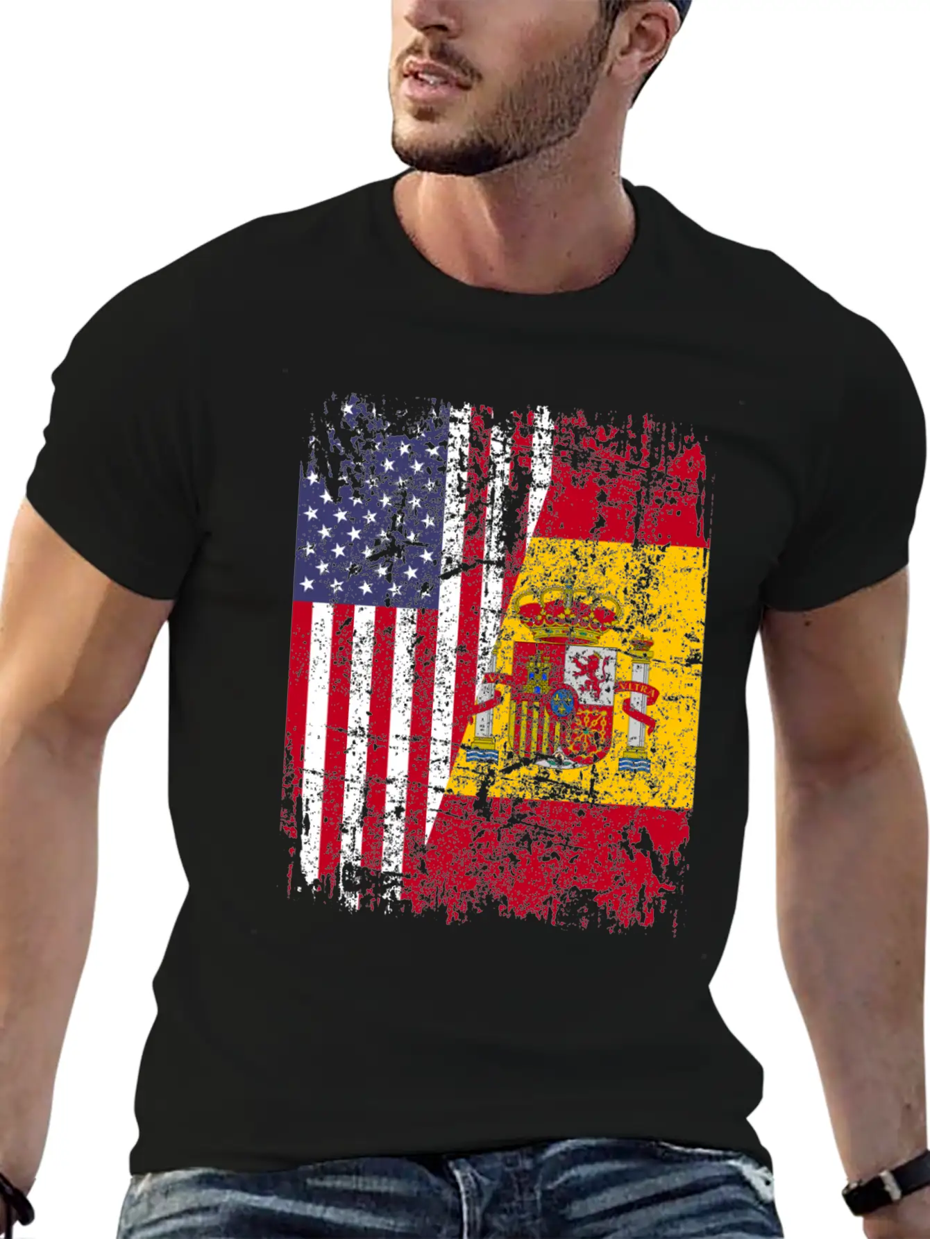 SPANISH ROOTS | American Flag | SPAIN Gift Stylish Everyday T-Shirt – Unisex Basic Cotton Tee