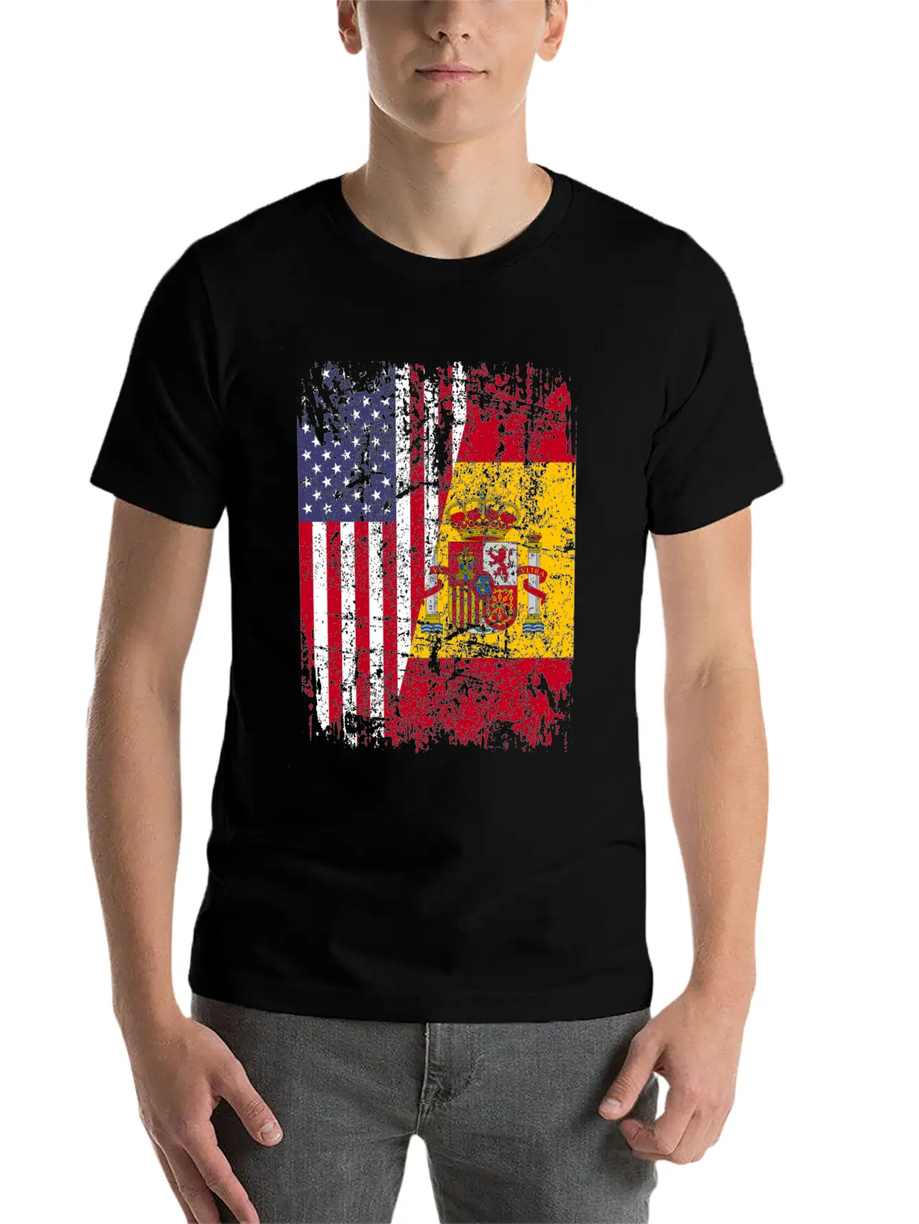 SPANISH ROOTS | American Flag | SPAIN Gift Stylish Everyday T-Shirt – Unisex Basic Cotton Tee