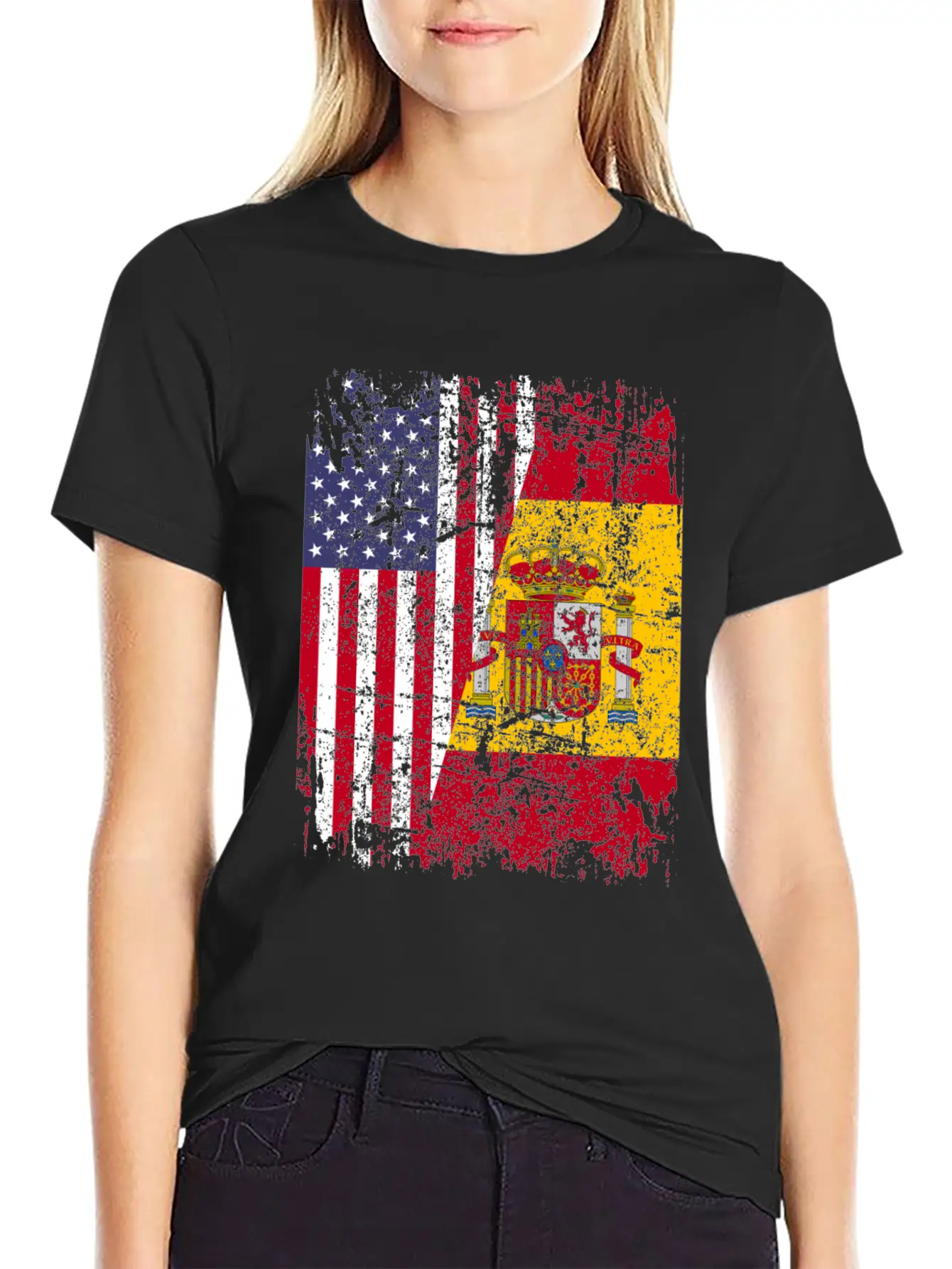 SPANISH ROOTS | American Flag | SPAIN Gift Stylish Everyday T-Shirt – Unisex Basic Cotton Tee