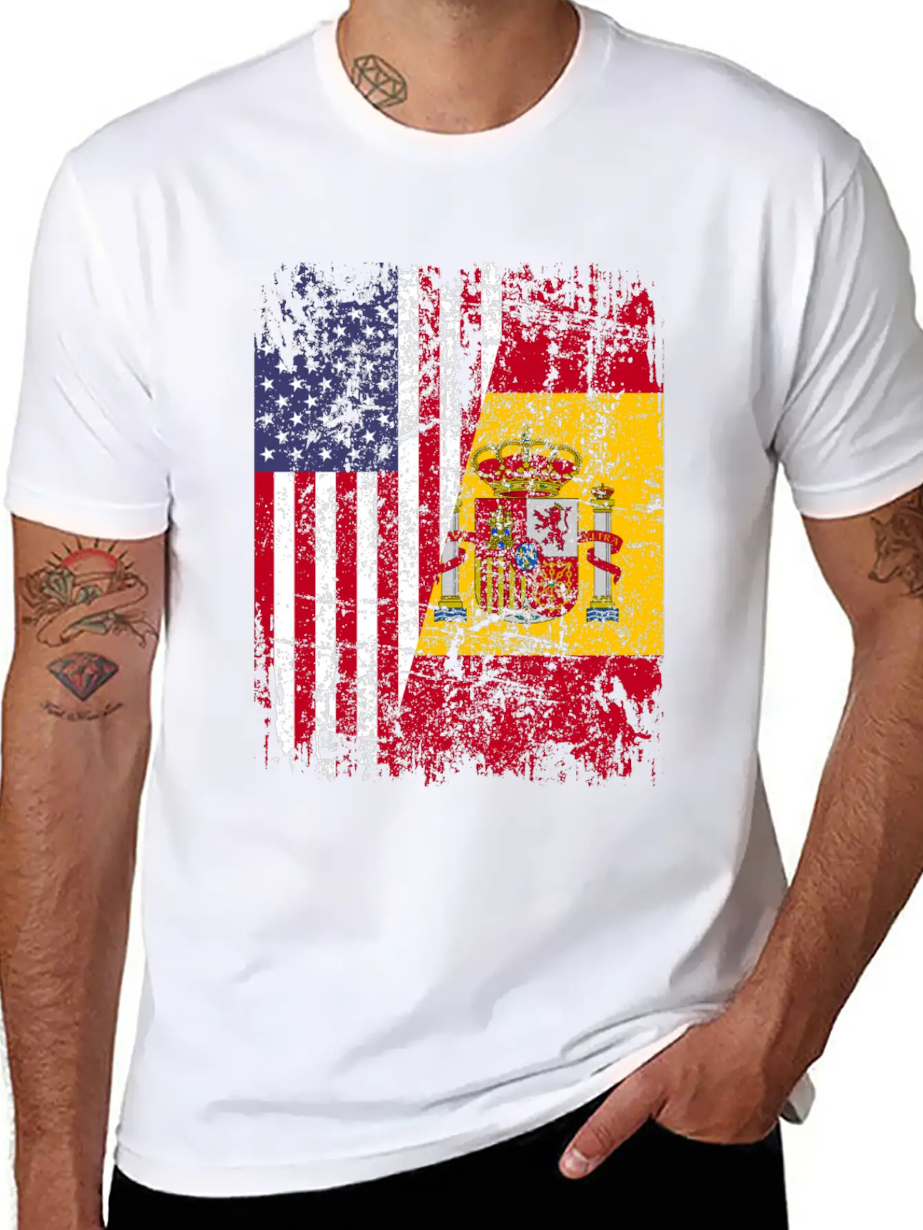 SPANISH ROOTS | American Flag | SPAIN Gift Stylish Everyday T-Shirt – Unisex Basic Cotton Tee