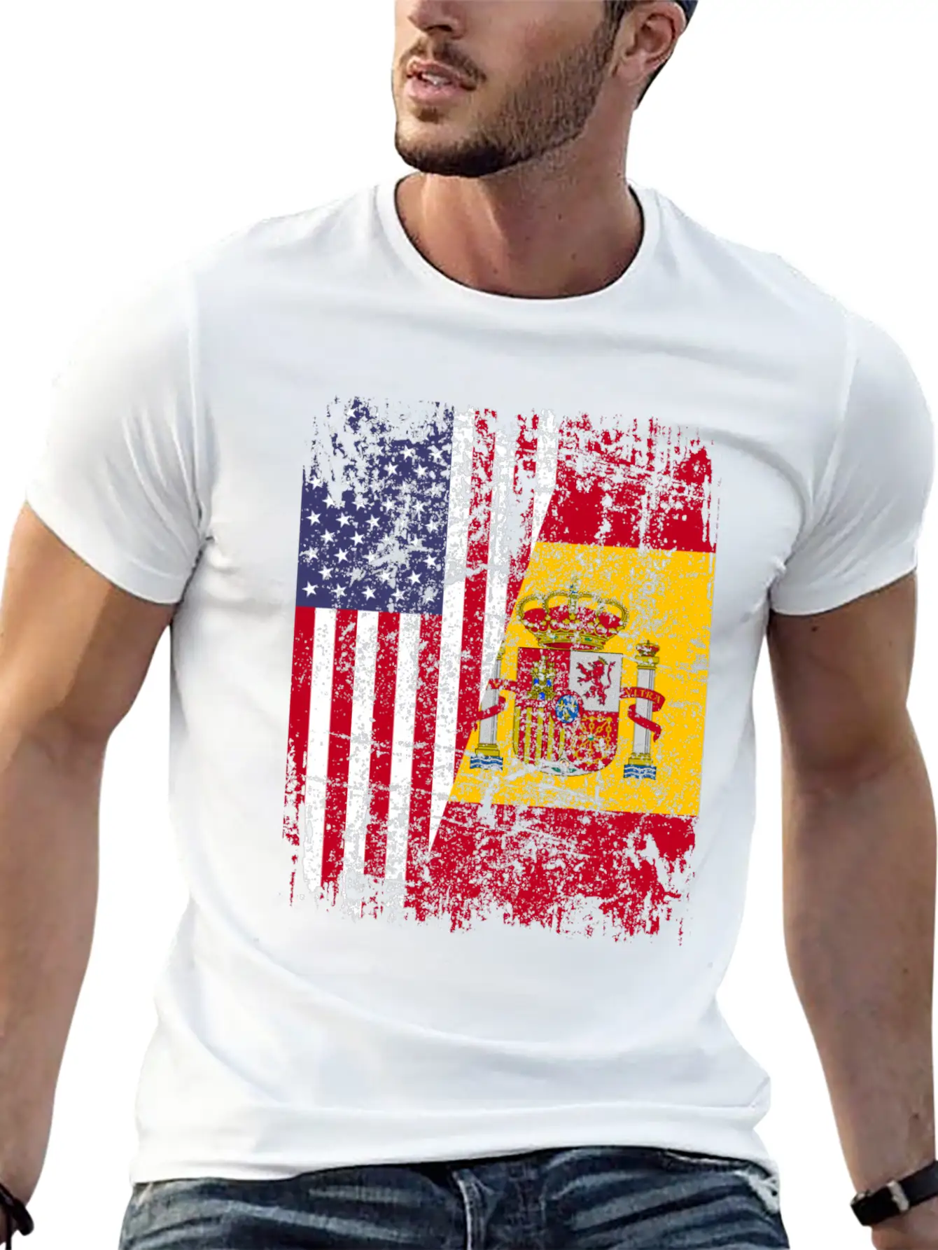 SPANISH ROOTS | American Flag | SPAIN Gift Stylish Everyday T-Shirt – Unisex Basic Cotton Tee