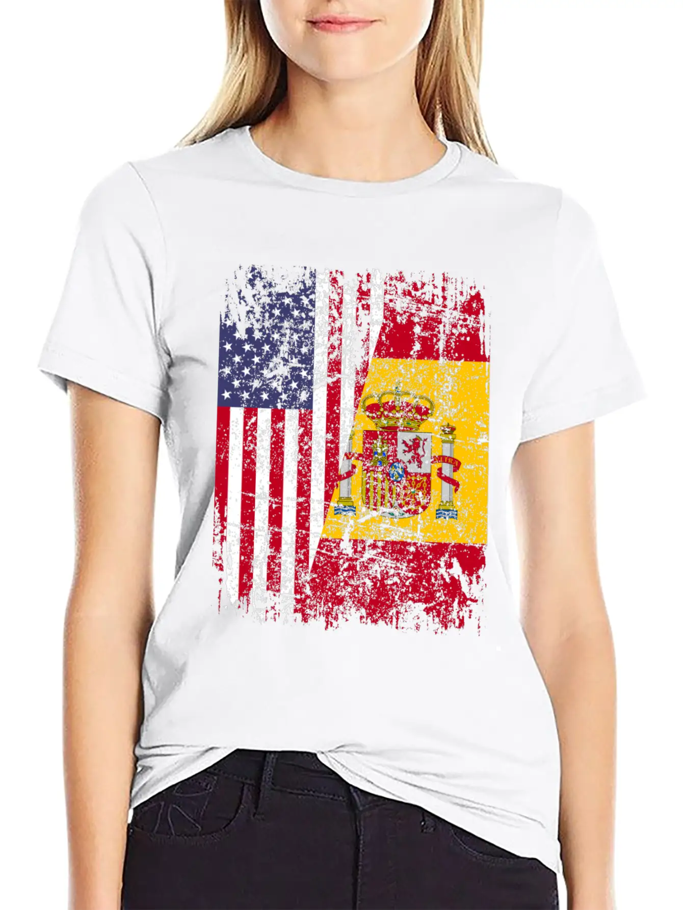 SPANISH ROOTS | American Flag | SPAIN Gift Stylish Everyday T-Shirt – Unisex Basic Cotton Tee