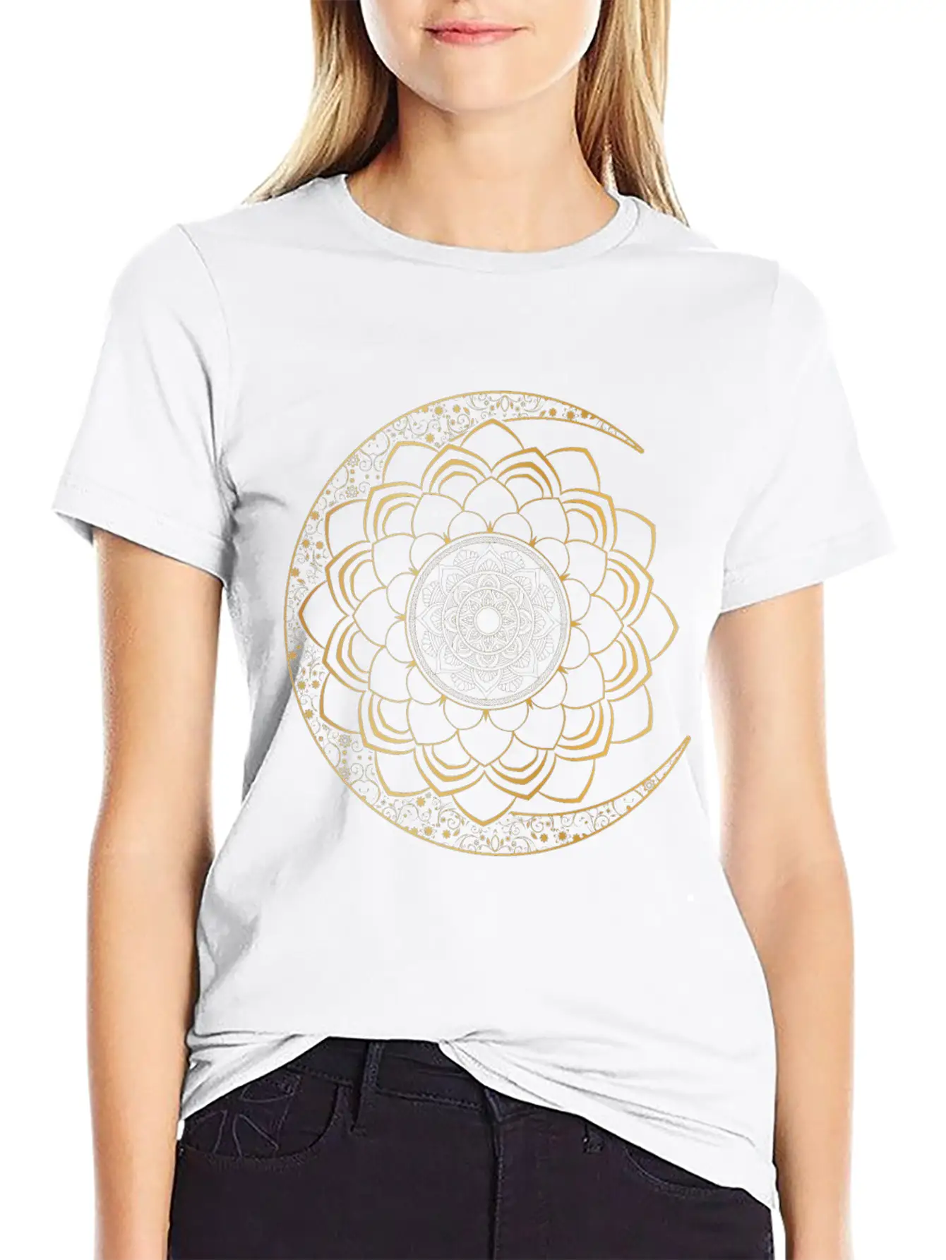 Spiritual Moon Mandala Lotus Luna Art Unisex Short Sleeve Soft Cotton T-Shirt – Casual Everyday Wear