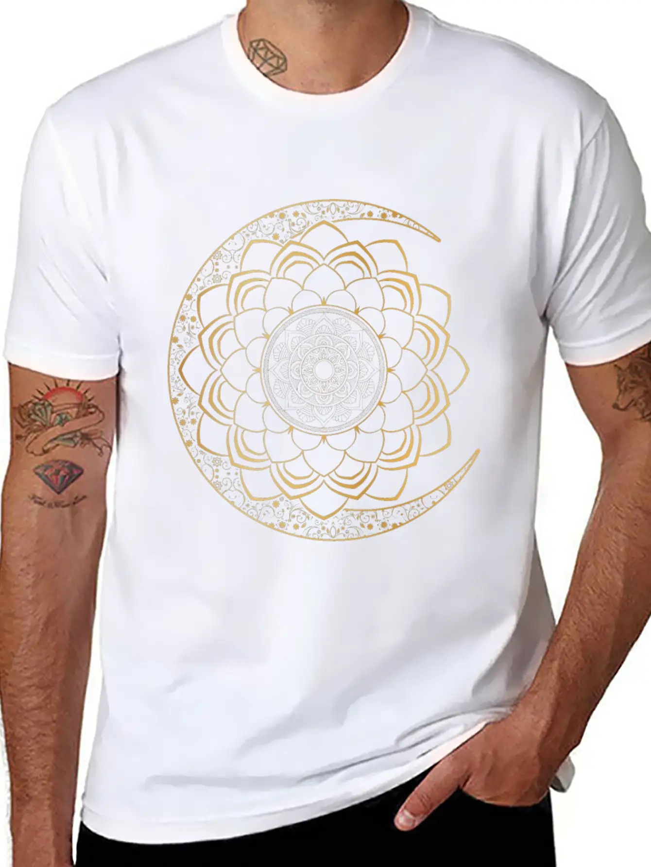 Spiritual Moon Mandala Lotus Luna Art Unisex Short Sleeve Soft Cotton T-Shirt – Casual Everyday Wear