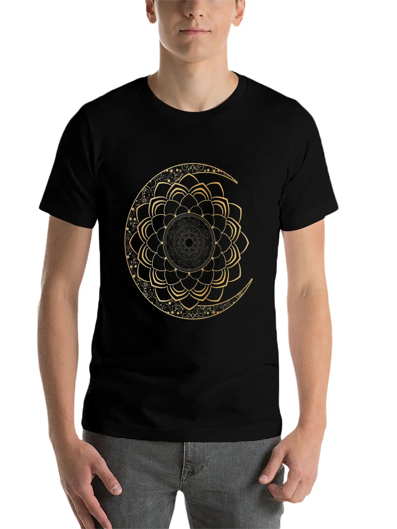 Spiritual Moon Mandala Lotus Luna Art Unisex Short Sleeve Soft Cotton T-Shirt – Casual Everyday Wear