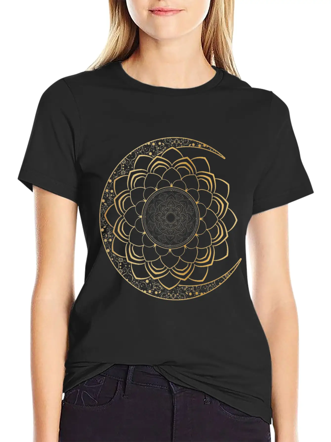 Spiritual Moon Mandala Lotus Luna Art Unisex Short Sleeve Soft Cotton T-Shirt – Casual Everyday Wear