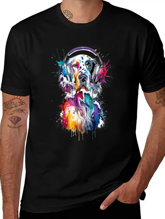 Splash Art Headphones English Setter Laverack Unisex Short Sleeve Soft Cotton T-Shirt – Casual Everyday Wear