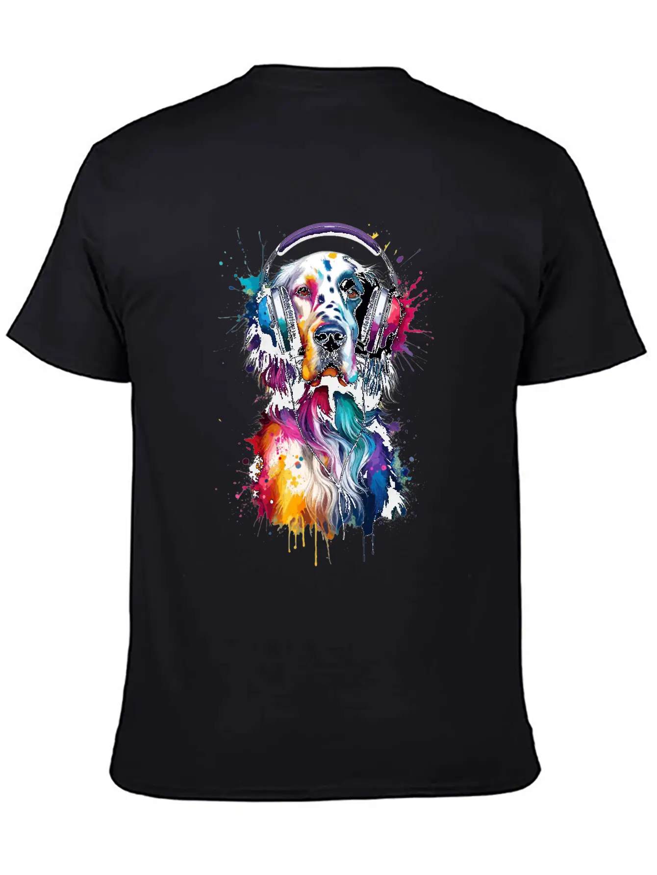 Splash Art Headphones English Setter Laverack Unisex Short Sleeve Soft Cotton T-Shirt – Casual Everyday Wear