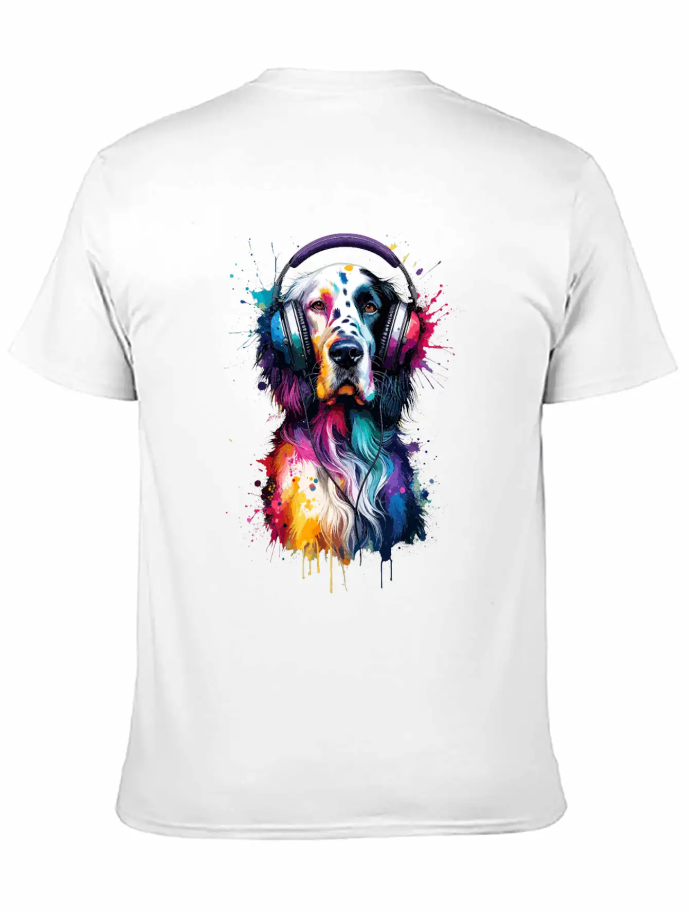 Splash Art Headphones English Setter Laverack Unisex Short Sleeve Soft Cotton T-Shirt – Casual Everyday Wear