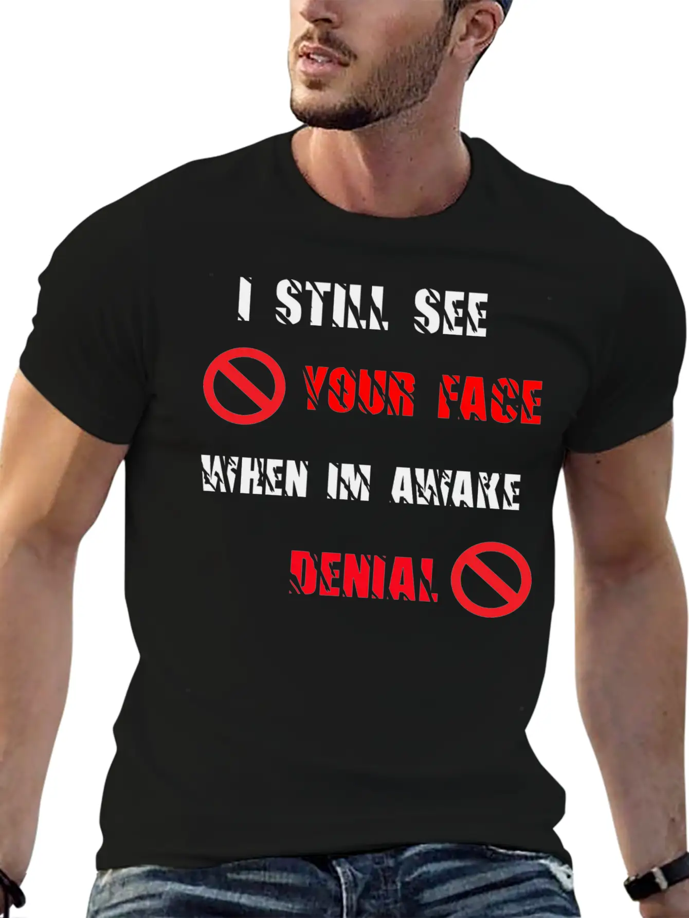 SPREADSHOP DENIAL Lyrics Copy Comfortable Minimalist Graphic Tee – Summer Style Essential