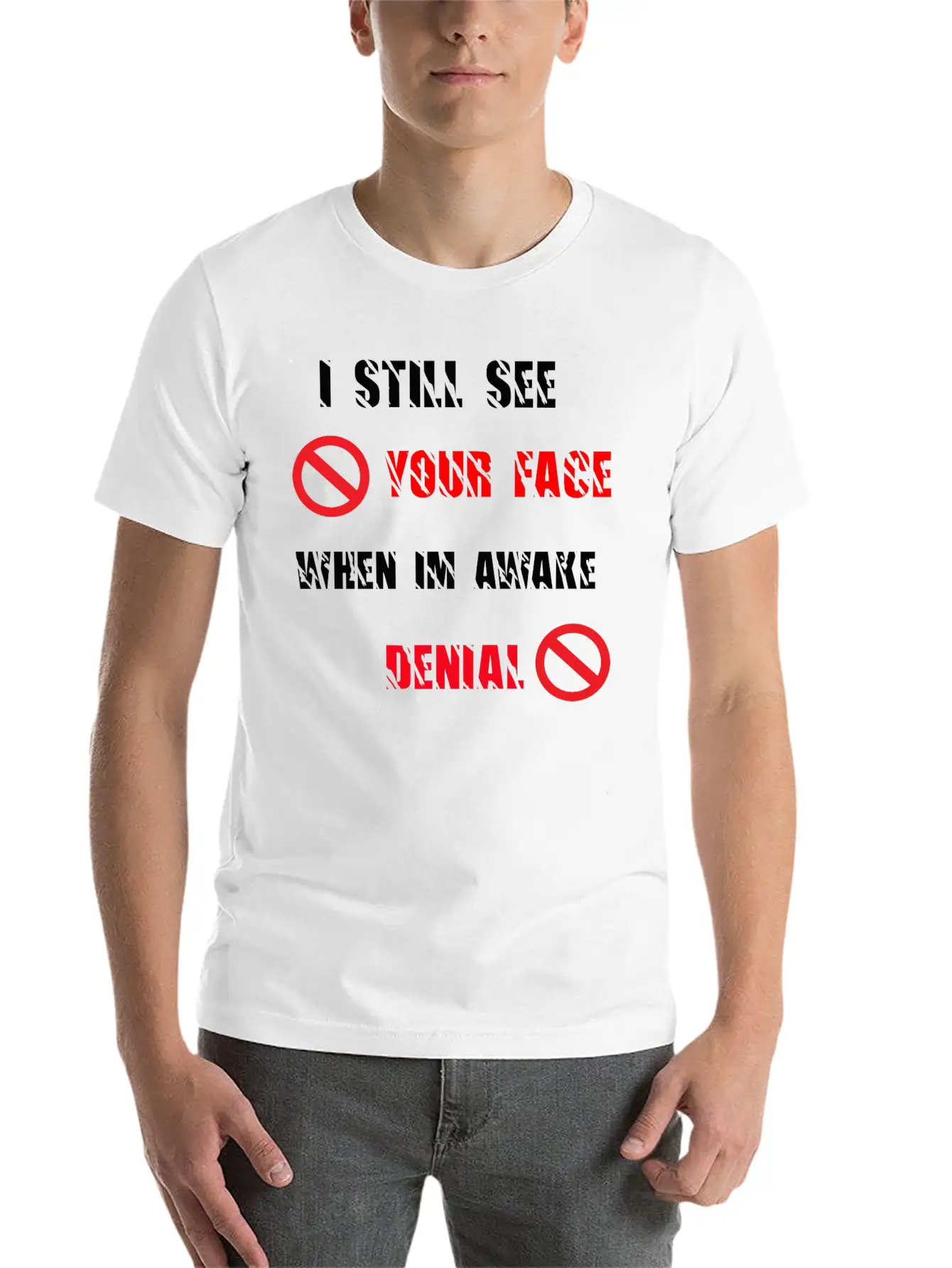 SPREADSHOP DENIAL Lyrics Copy Comfortable Minimalist Graphic Tee – Summer Style Essential