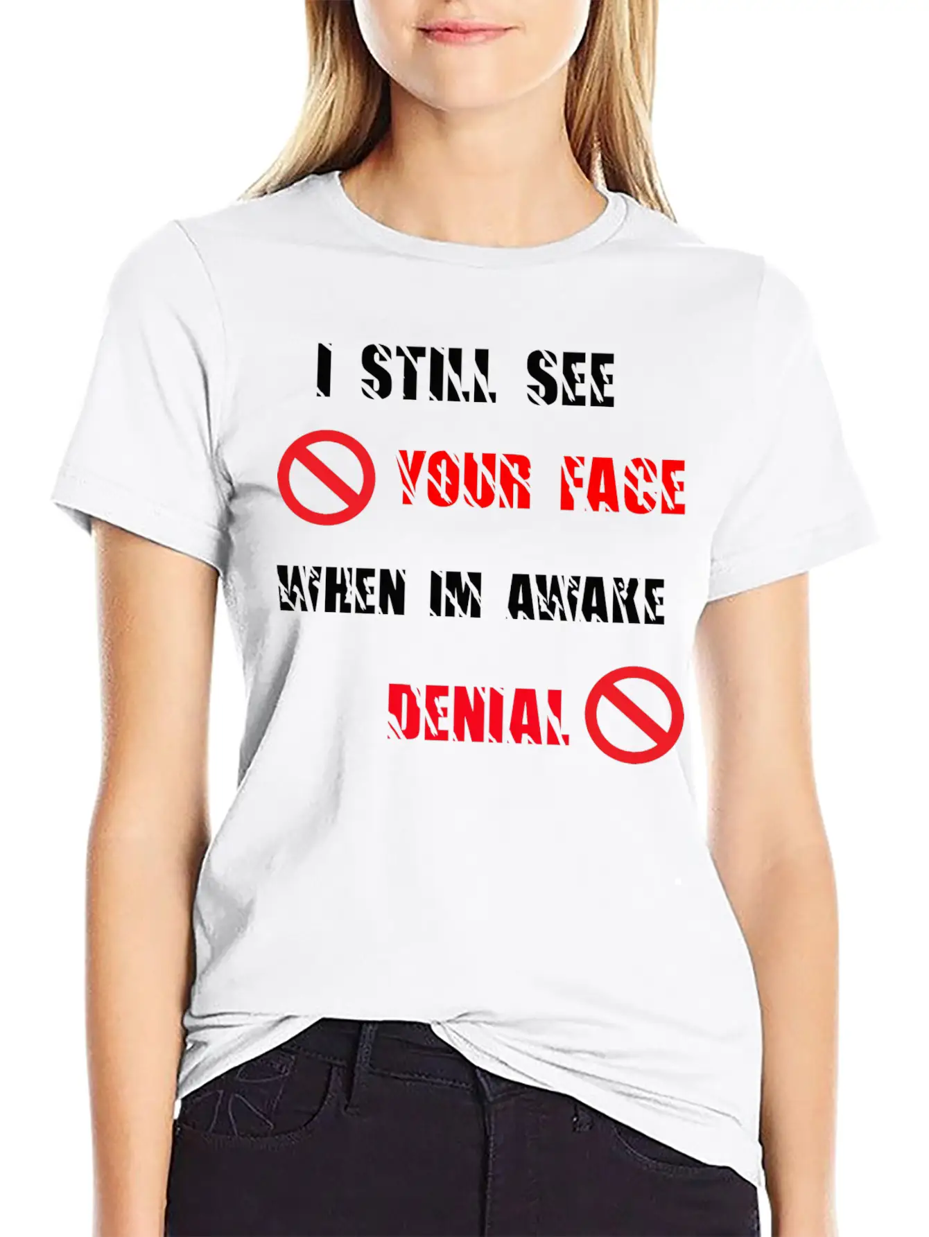 SPREADSHOP DENIAL Lyrics Copy Comfortable Minimalist Graphic Tee – Summer Style Essential