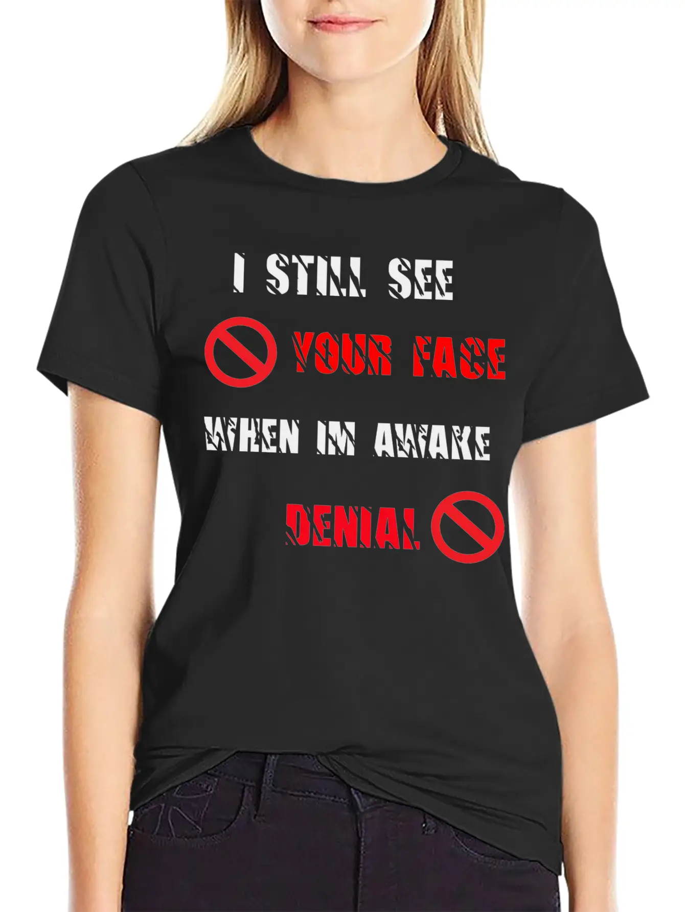 SPREADSHOP DENIAL Lyrics Copy Comfortable Minimalist Graphic Tee – Summer Style Essential