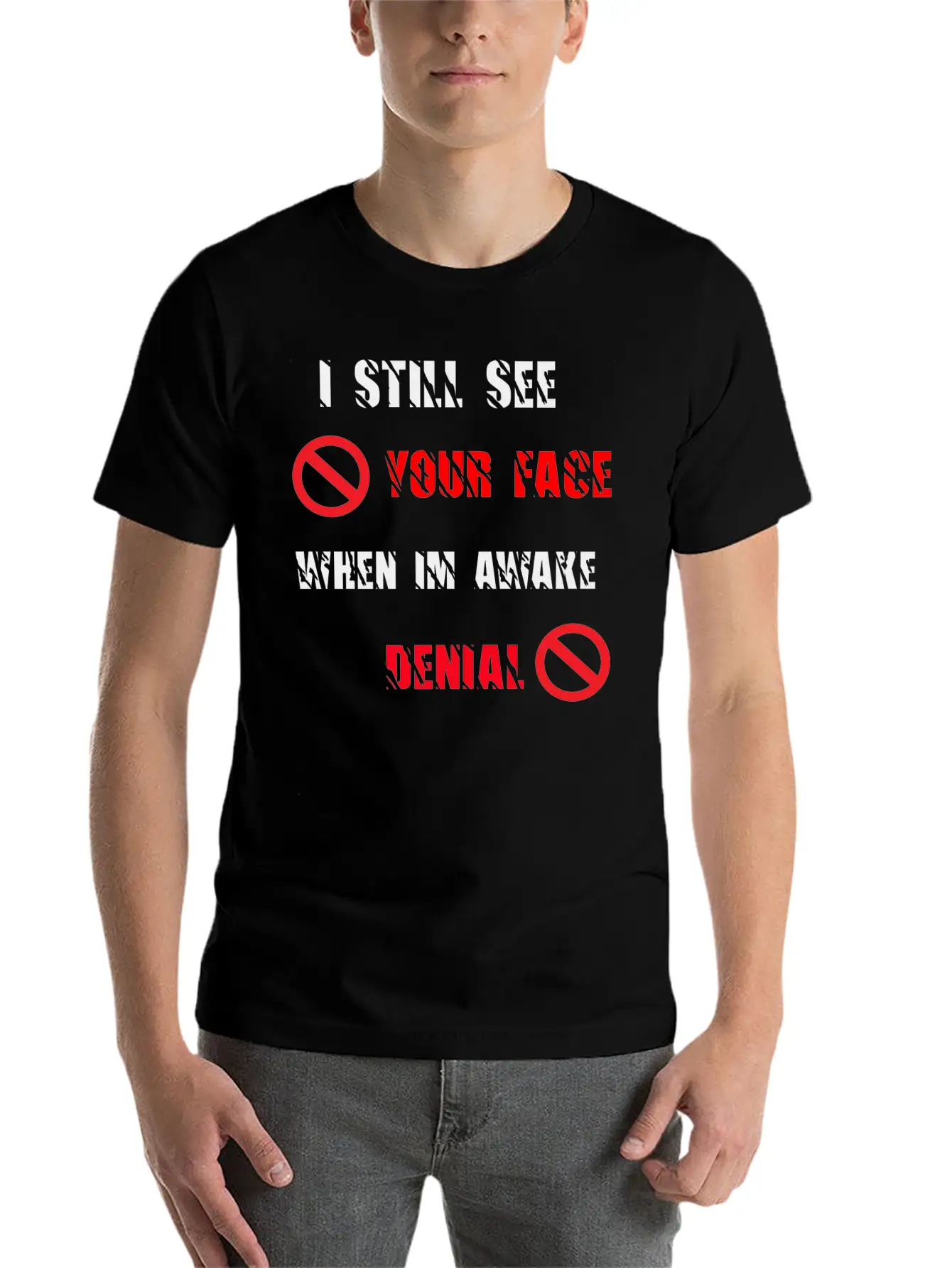 SPREADSHOP DENIAL Lyrics Copy Comfortable Minimalist Graphic Tee – Summer Style Essential