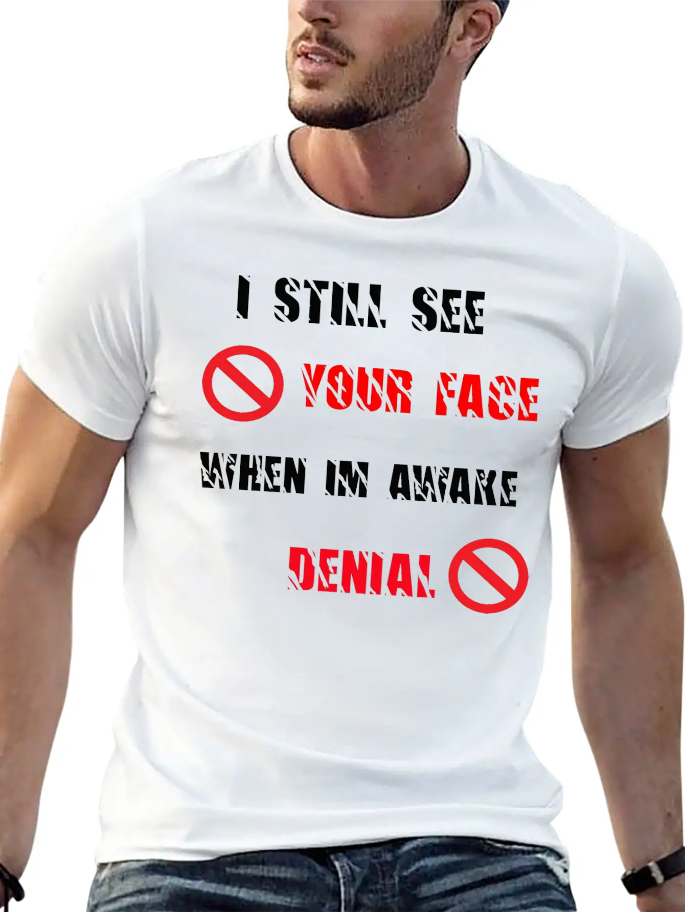 SPREADSHOP DENIAL Lyrics Copy Comfortable Minimalist Graphic Tee – Summer Style Essential