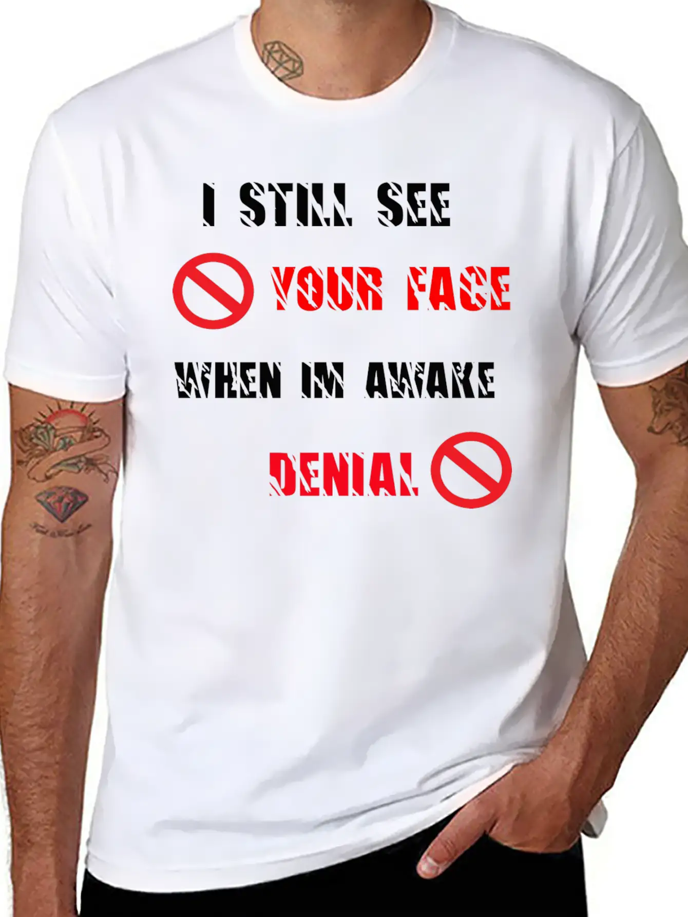 SPREADSHOP DENIAL Lyrics Copy Comfortable Minimalist Graphic Tee – Summer Style Essential