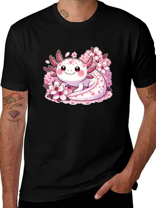 Spring Axolotl With Cherry Blossoms Sweet Spring Timeless Short Sleeve Tee – Comfy And Minimalist Design