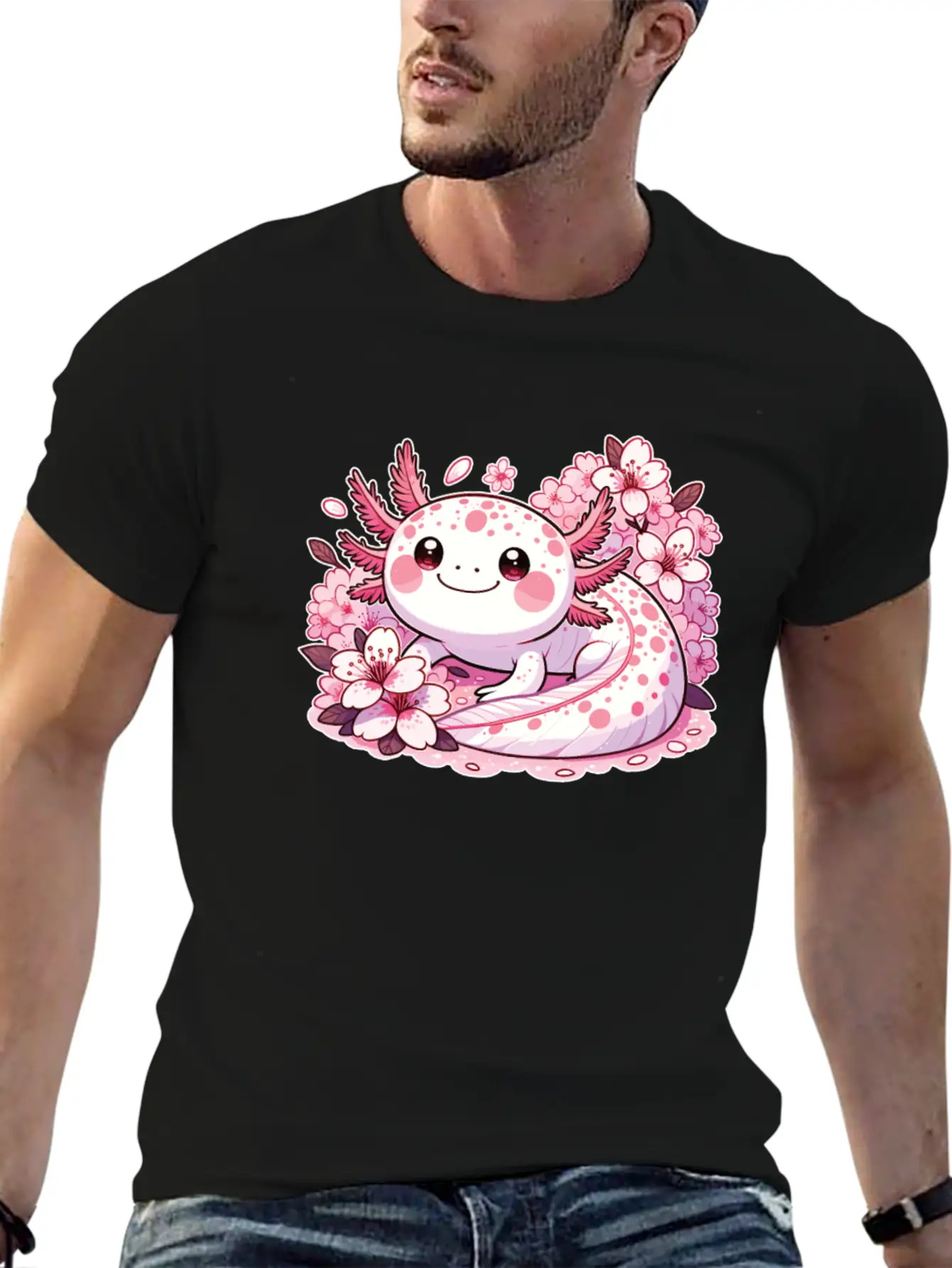 Spring Axolotl With Cherry Blossoms Sweet Spring Timeless Short Sleeve Tee – Comfy And Minimalist Design