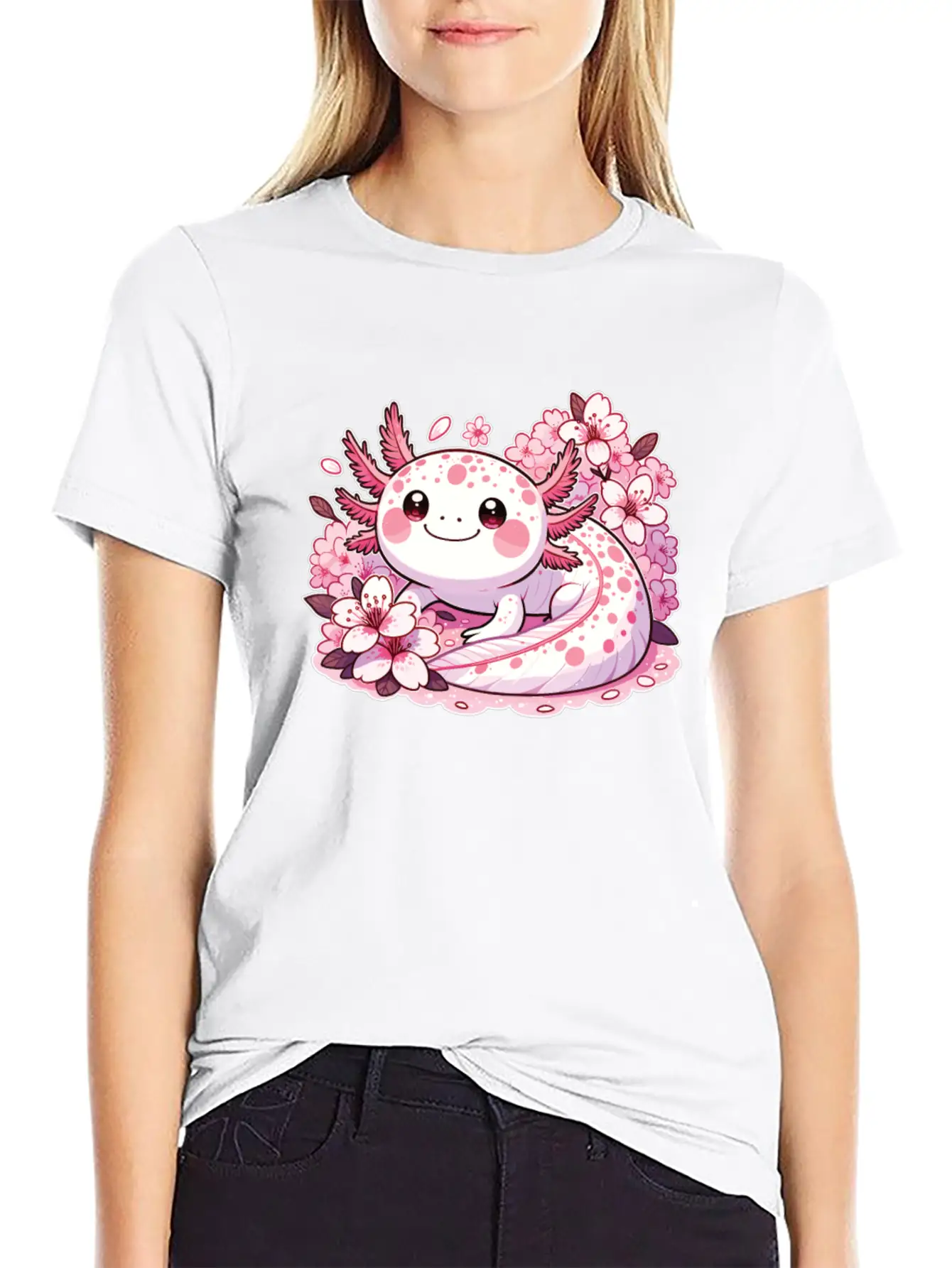Spring Axolotl With Cherry Blossoms Sweet Spring Timeless Short Sleeve Tee – Comfy And Minimalist Design
