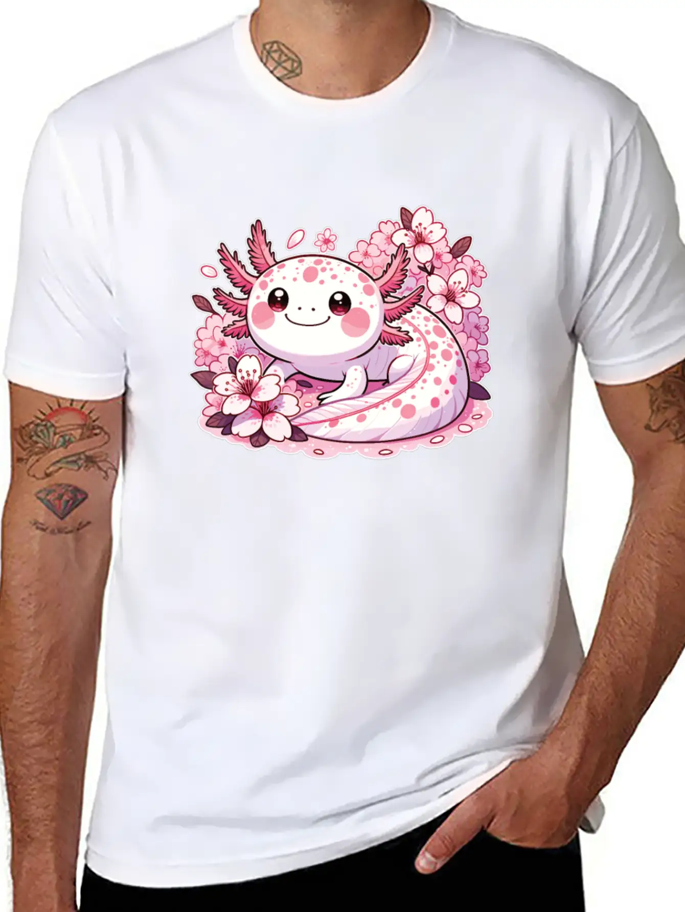 Spring Axolotl With Cherry Blossoms Sweet Spring Timeless Short Sleeve Tee – Comfy And Minimalist Design