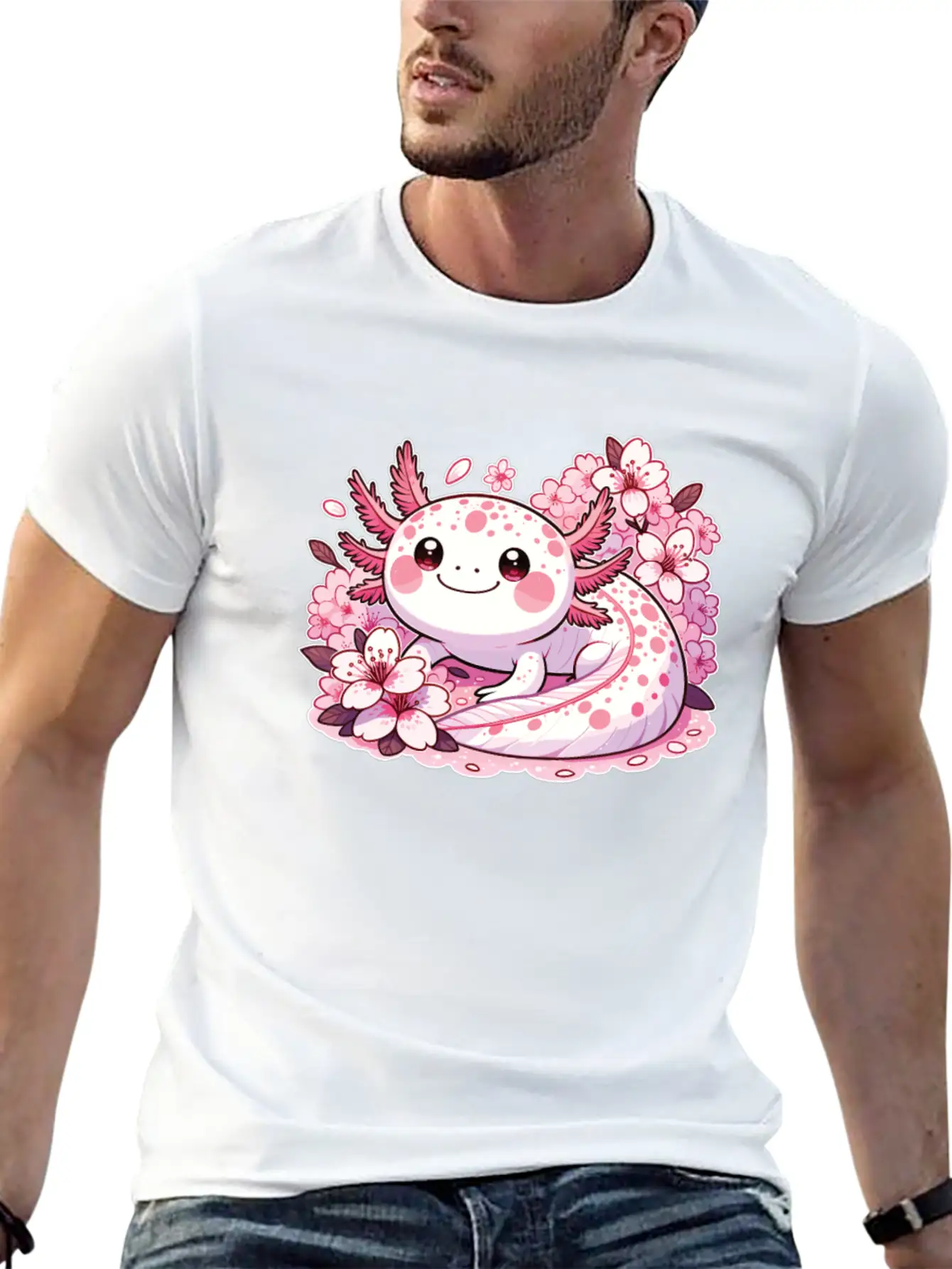 Spring Axolotl With Cherry Blossoms Sweet Spring Timeless Short Sleeve Tee – Comfy And Minimalist Design