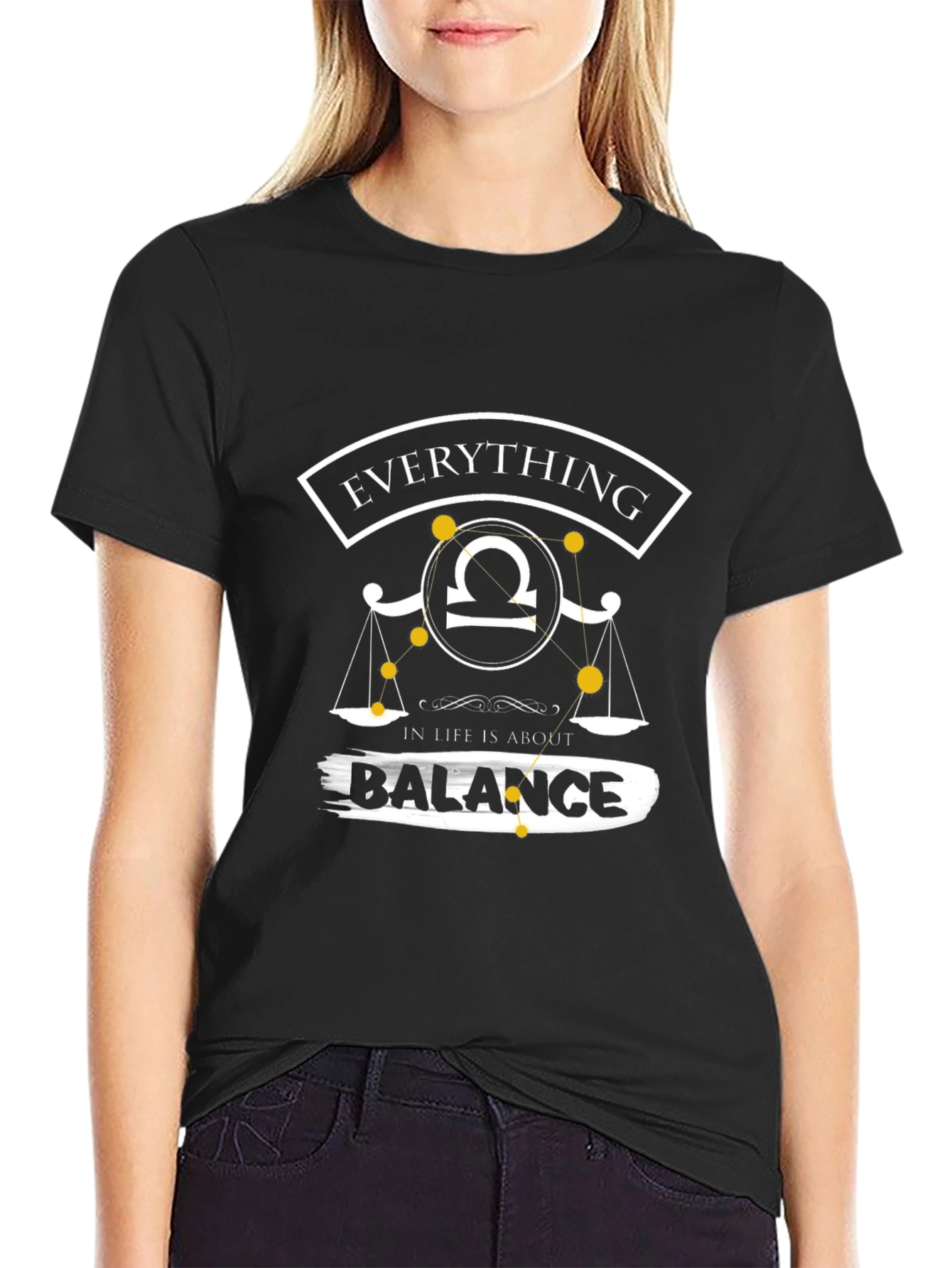 Libra Balance Zodiac Graphic Tee - Black Cotton Blend