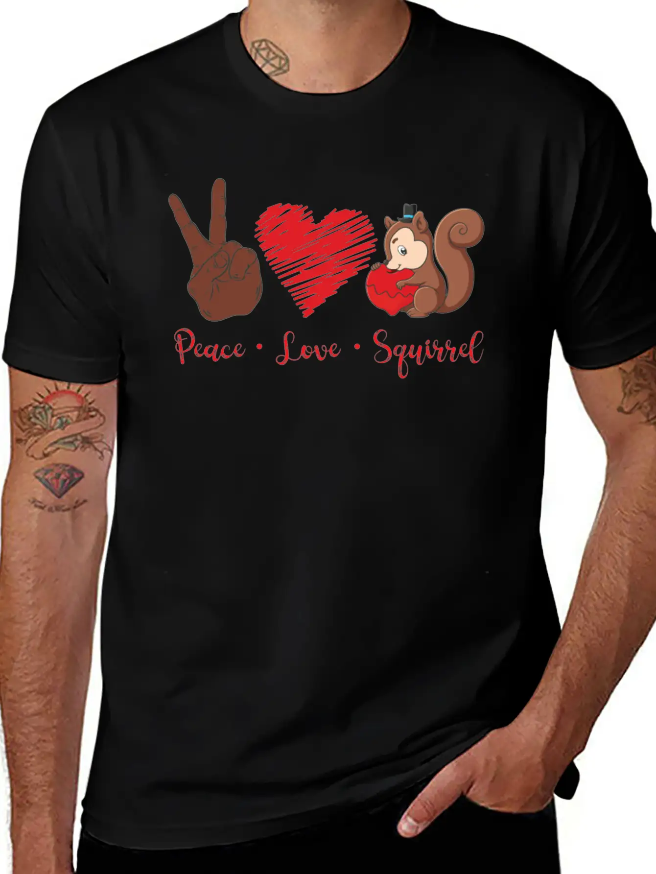 Squirrel Acorn Peace Love Squirrel Stylish Everyday T-Shirt – Unisex Basic Cotton Tee