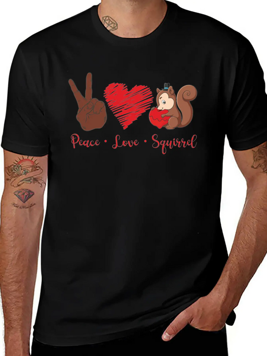Squirrel Acorn Peace Love Squirrel Stylish Everyday T-Shirt – Unisex Basic Cotton Tee