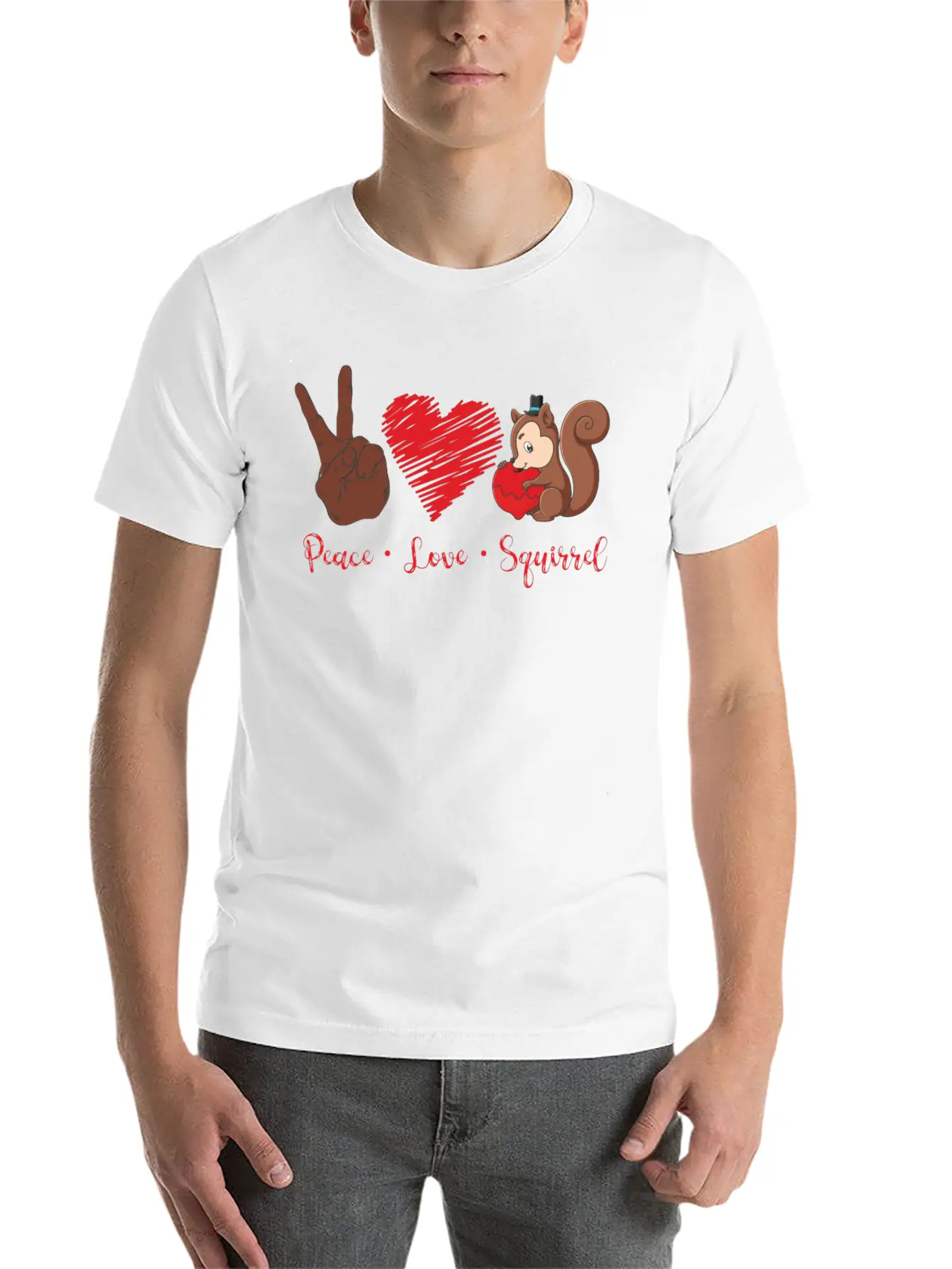 Squirrel Acorn Peace Love Squirrel Stylish Everyday T-Shirt – Unisex Basic Cotton Tee