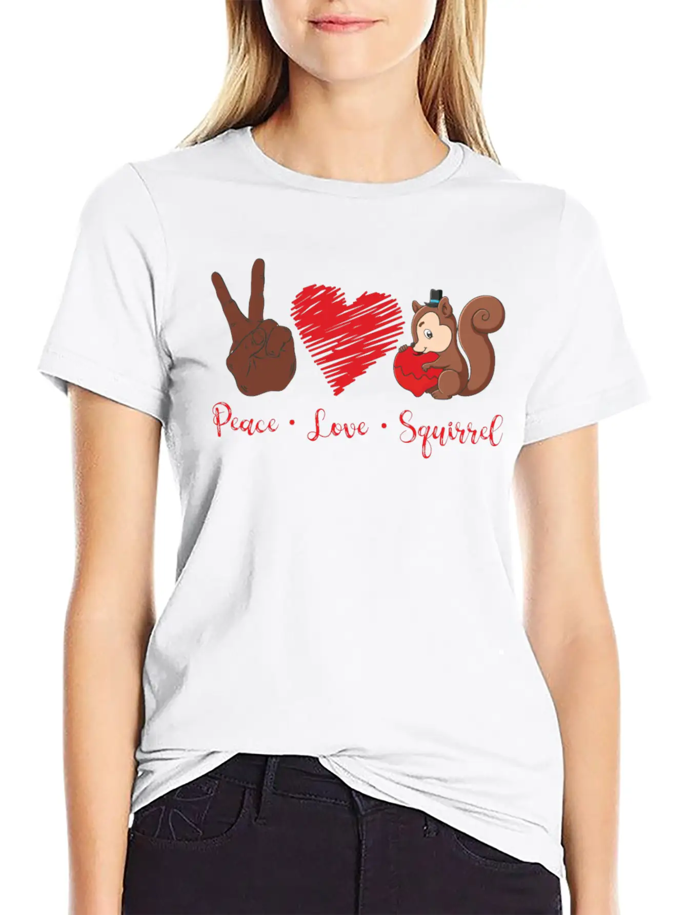 Squirrel Acorn Peace Love Squirrel Stylish Everyday T-Shirt – Unisex Basic Cotton Tee