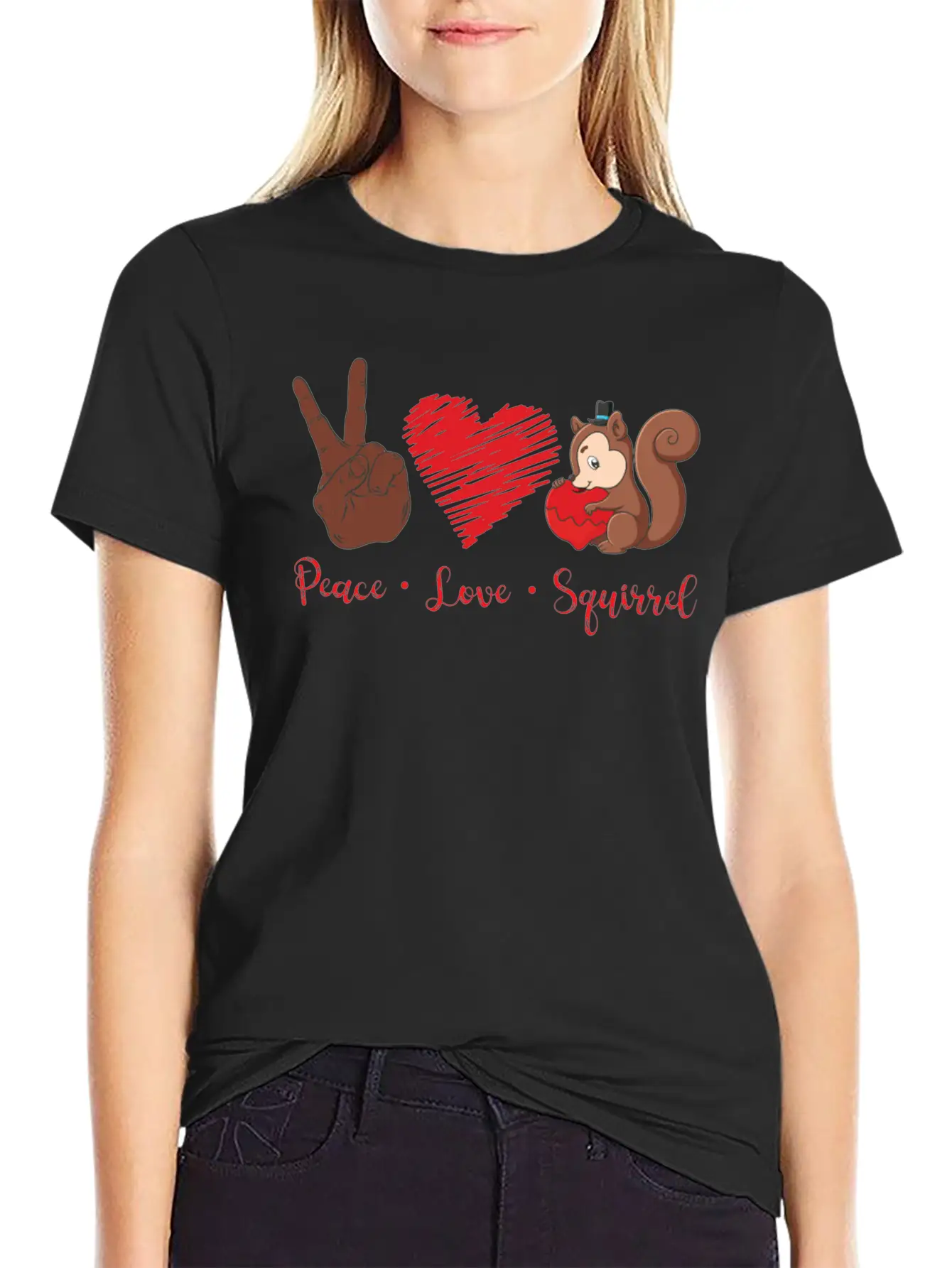 Squirrel Acorn Peace Love Squirrel Stylish Everyday T-Shirt – Unisex Basic Cotton Tee