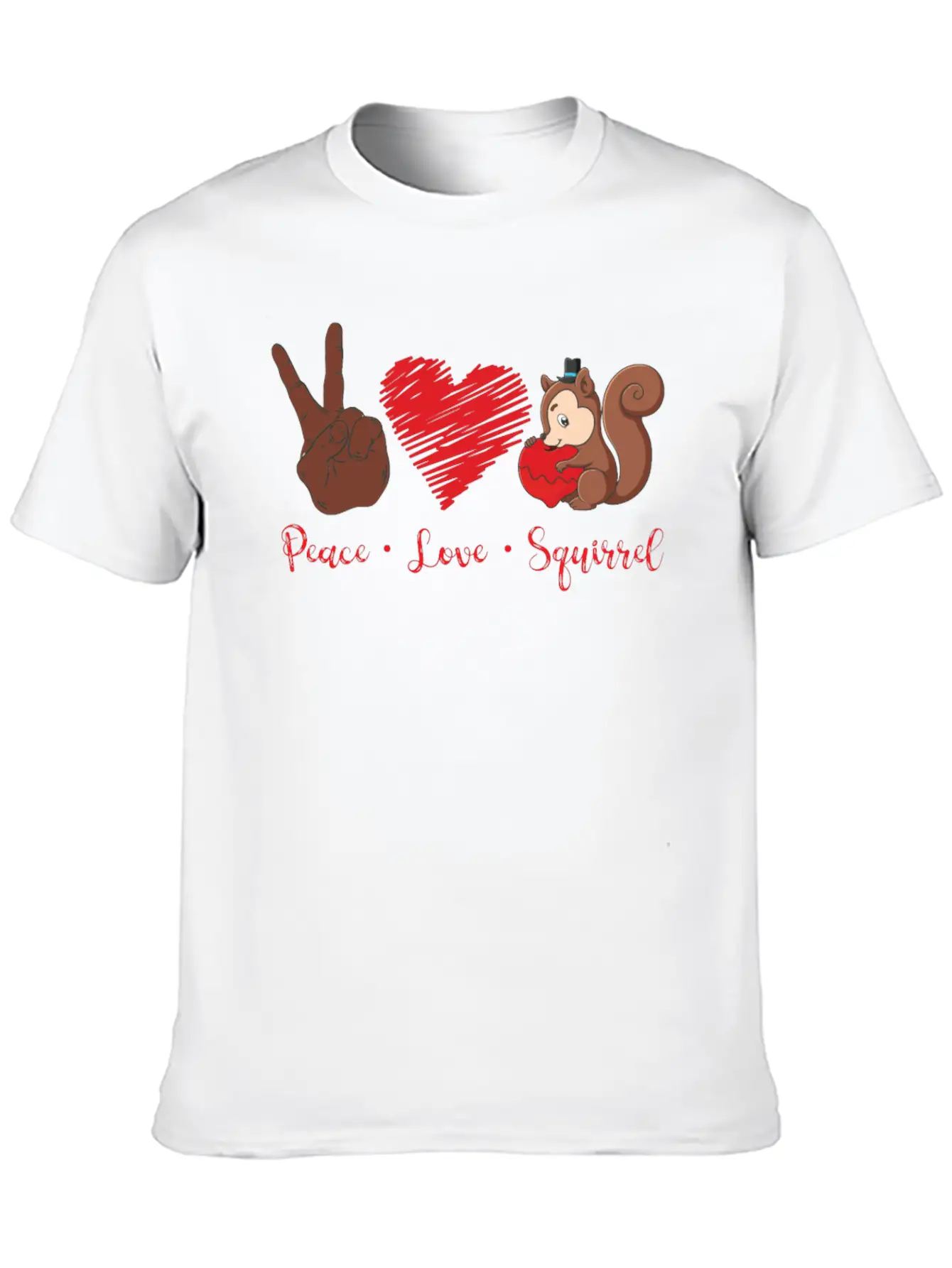Squirrel Acorn Peace Love Squirrel Stylish Everyday T-Shirt – Unisex Basic Cotton Tee