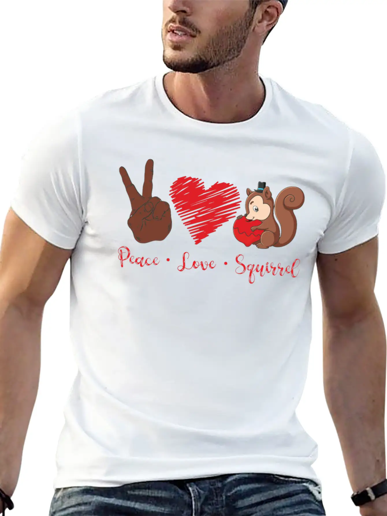 Squirrel Acorn Peace Love Squirrel Stylish Everyday T-Shirt – Unisex Basic Cotton Tee