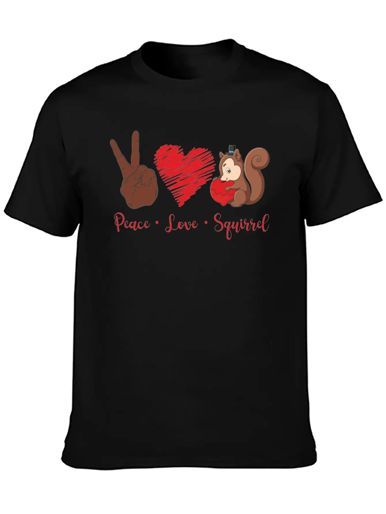 Squirrel Acorn Peace Love Squirrel Stylish Everyday T-Shirt – Unisex Basic Cotton Tee