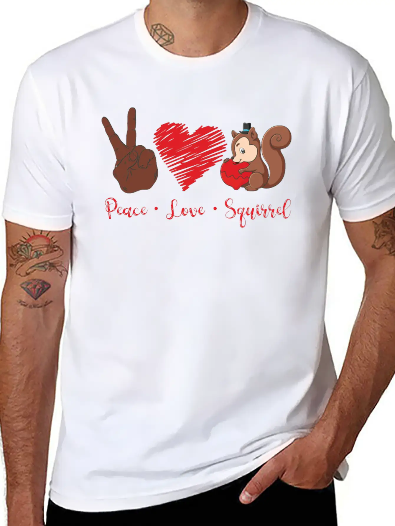 Squirrel Acorn Peace Love Squirrel Stylish Everyday T-Shirt – Unisex Basic Cotton Tee