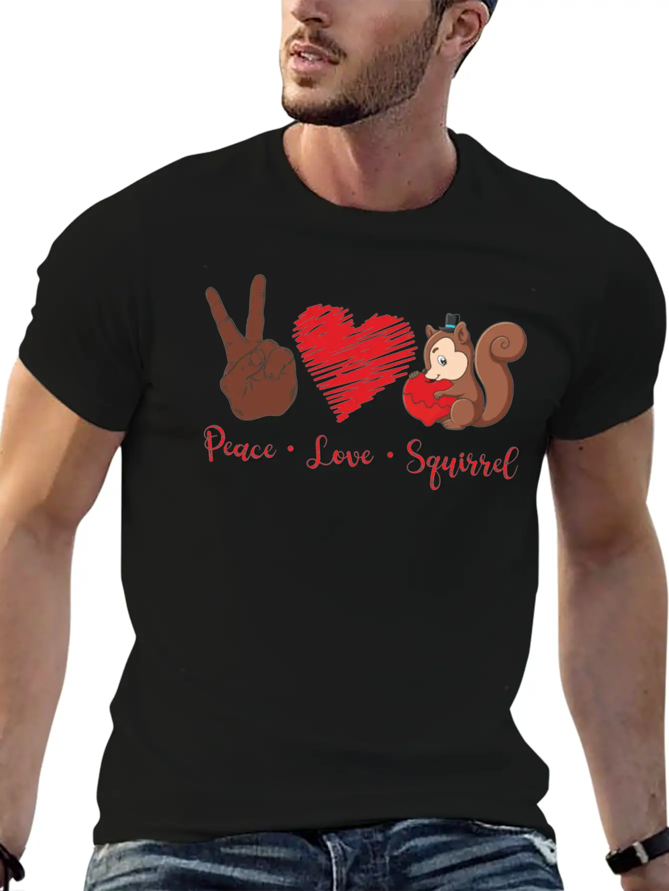Squirrel Acorn Peace Love Squirrel Stylish Everyday T-Shirt – Unisex Basic Cotton Tee