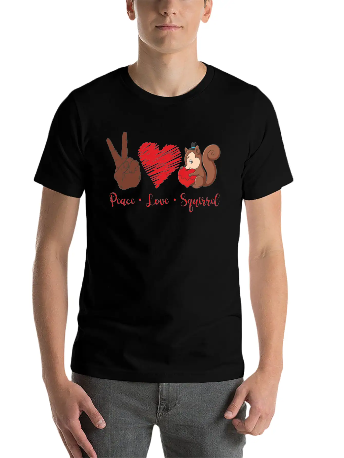 Squirrel Acorn Peace Love Squirrel Stylish Everyday T-Shirt – Unisex Basic Cotton Tee