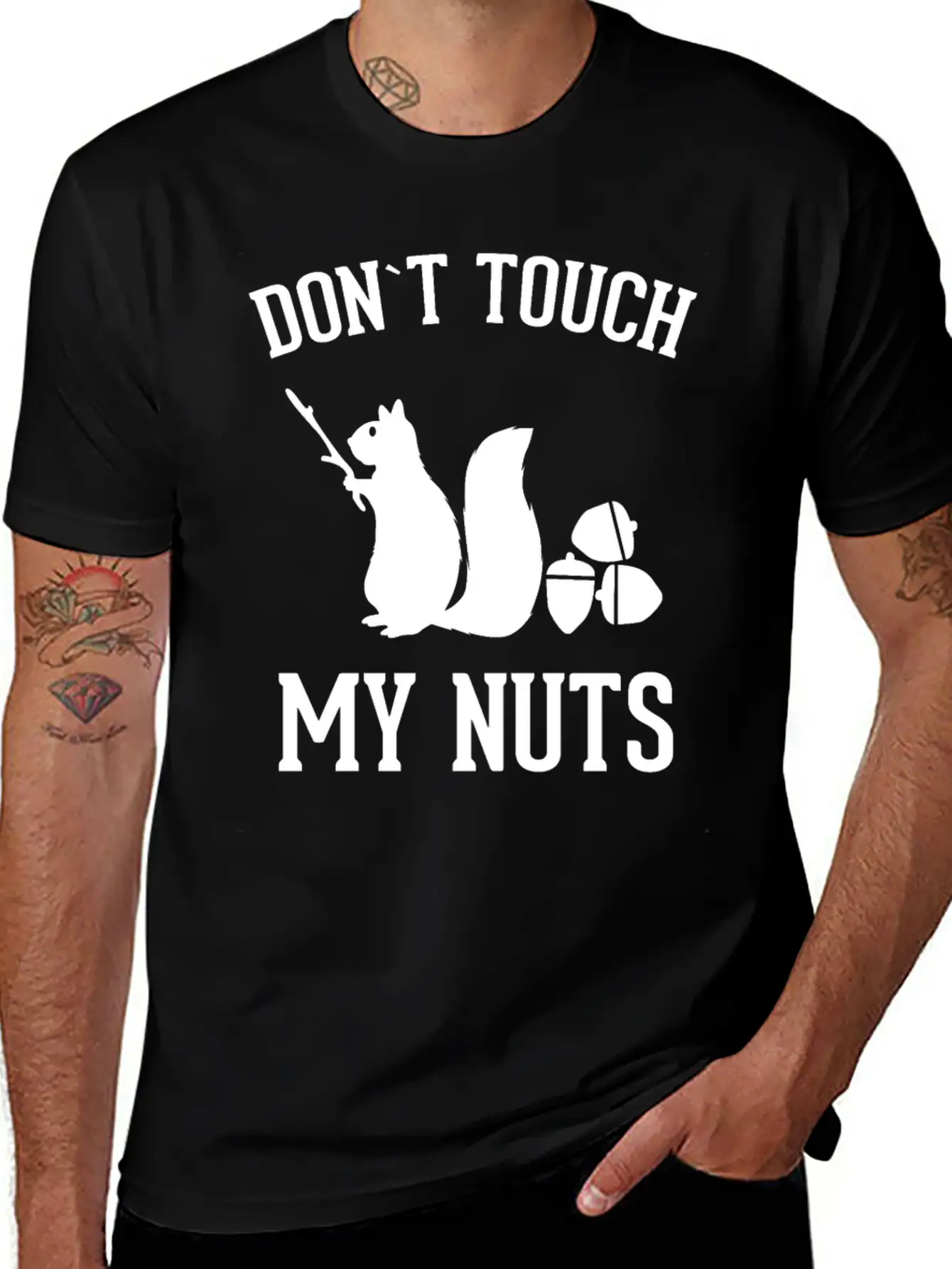 Squirrel Don't Touch My Nuts Pun Acorn Gift Idea Unisex Short Sleeve Soft Cotton T-Shirt – Casual Everyday Wear