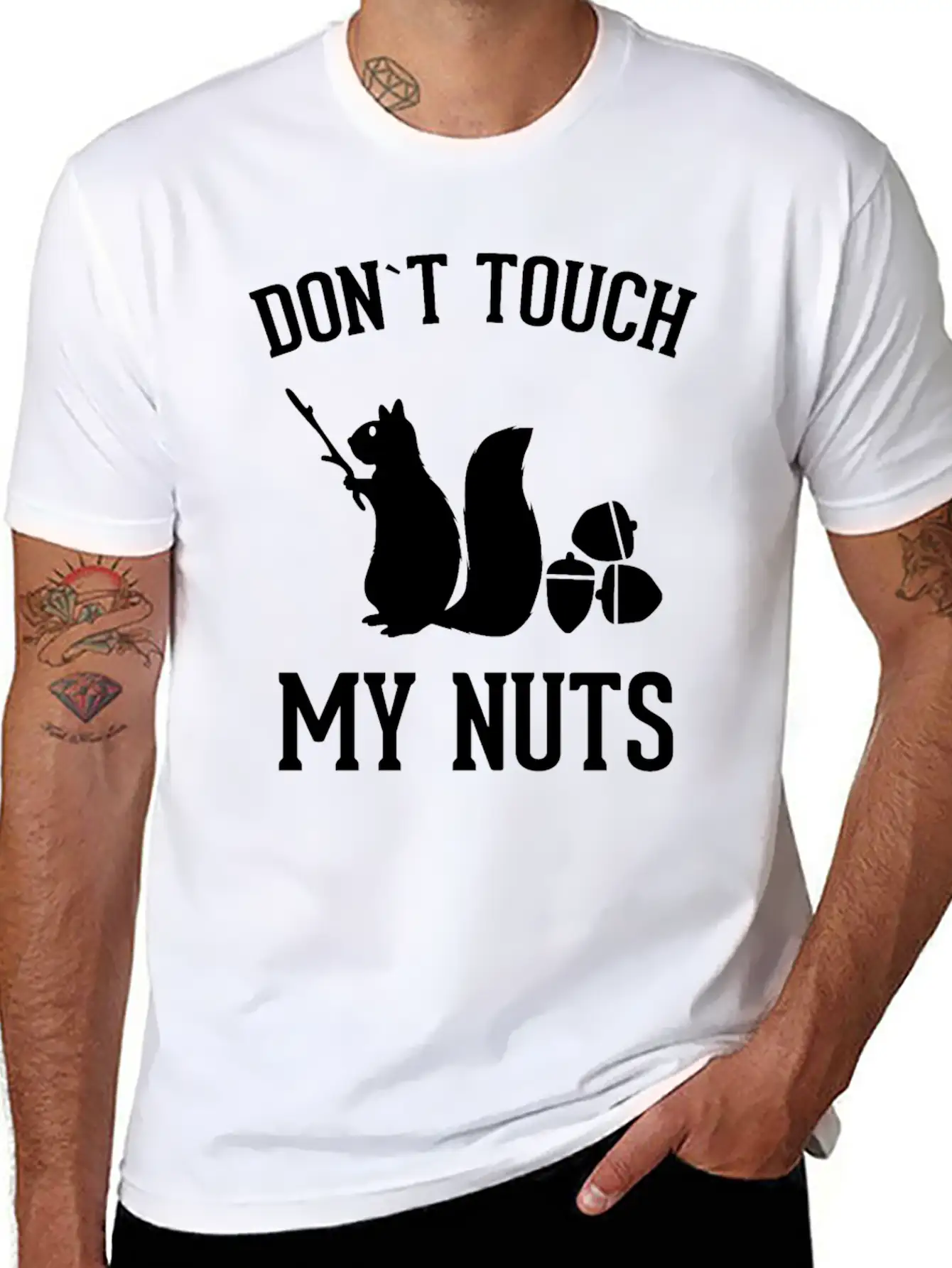 Squirrel Don't Touch My Nuts Pun Acorn Gift Idea Unisex Short Sleeve Soft Cotton T-Shirt – Casual Everyday Wear
