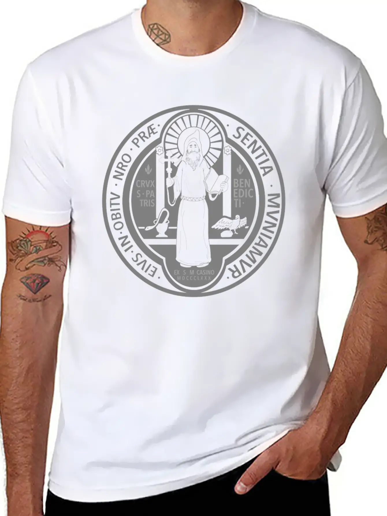 St. Benedict Medal Comfortable Minimalist Graphic Tee – Summer Style Essential