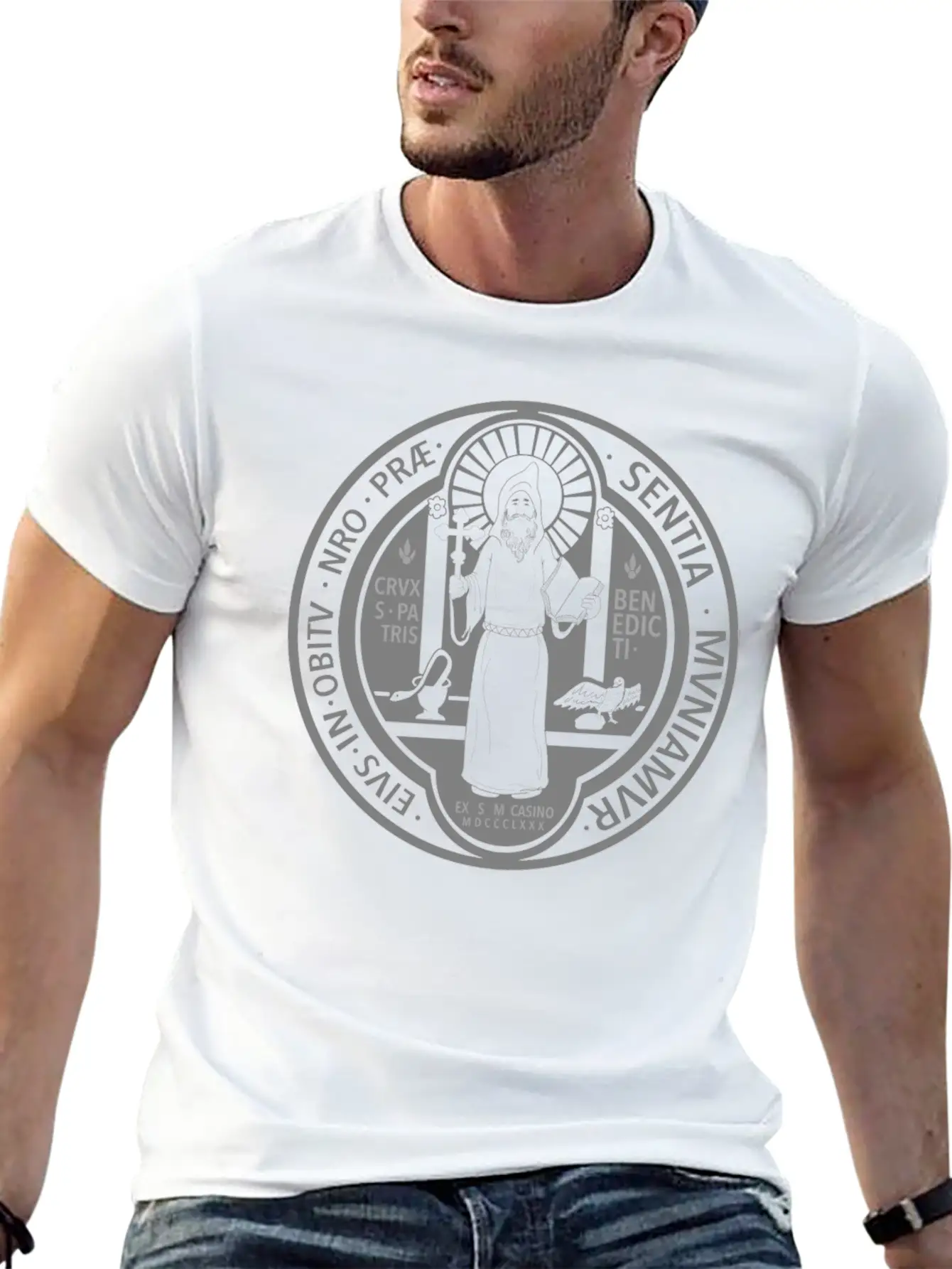 St. Benedict Medal Comfortable Minimalist Graphic Tee – Summer Style Essential
