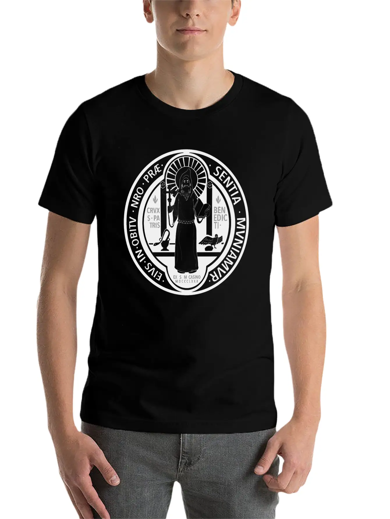 St. Benedict Medal Comfortable Minimalist Graphic Tee – Summer Style Essential