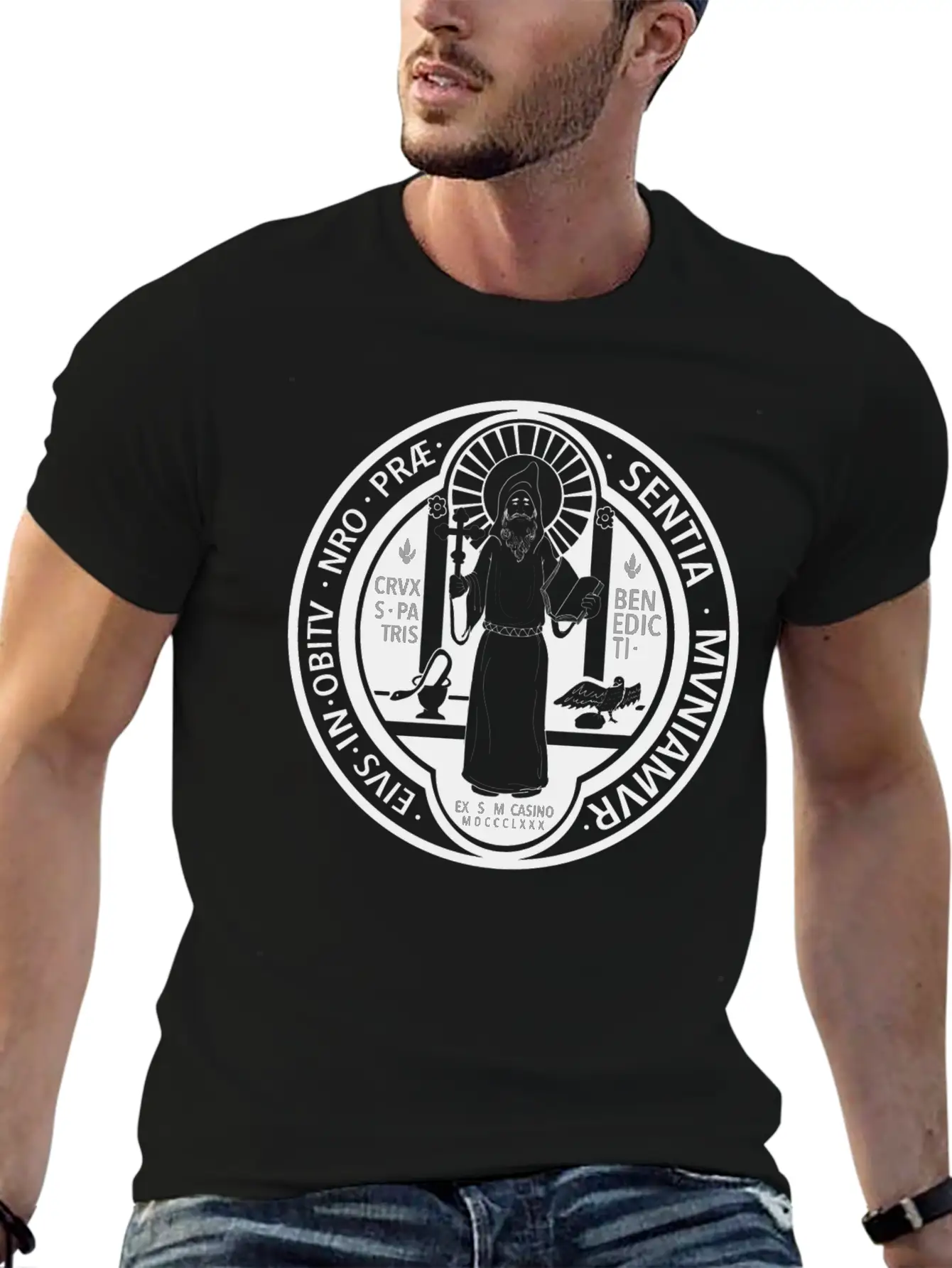 St. Benedict Medal Comfortable Minimalist Graphic Tee – Summer Style Essential