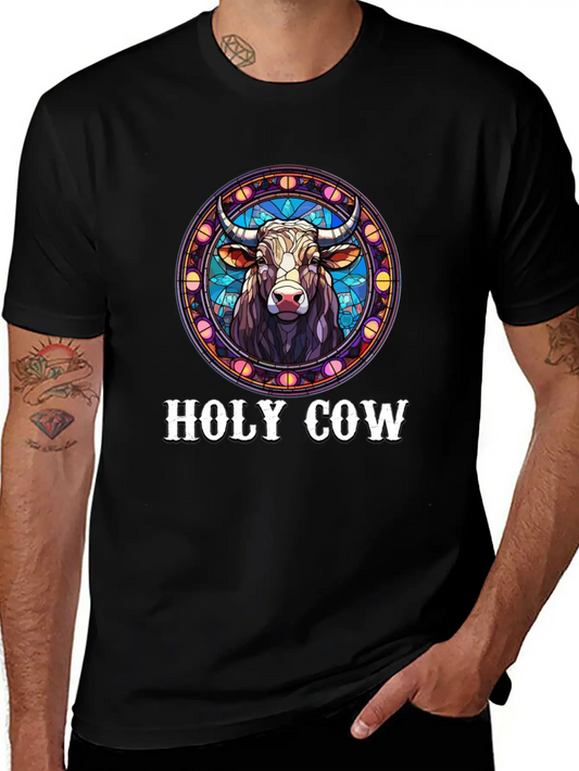 Stained Glass Art - Stylish Colorful Funny Cow Relaxed Everyday Tee – Lightweight And Durable Cotton
