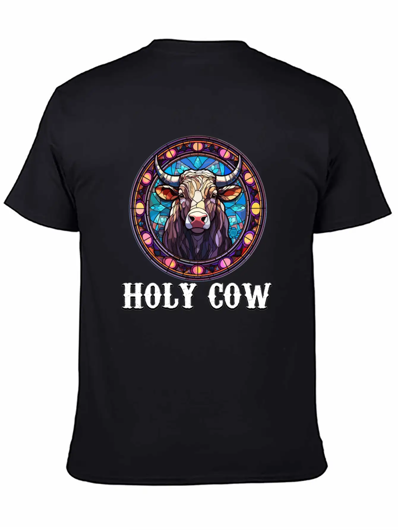 Stained Glass Art - Stylish Colorful Funny Cow Relaxed Everyday Tee – Lightweight And Durable Cotton